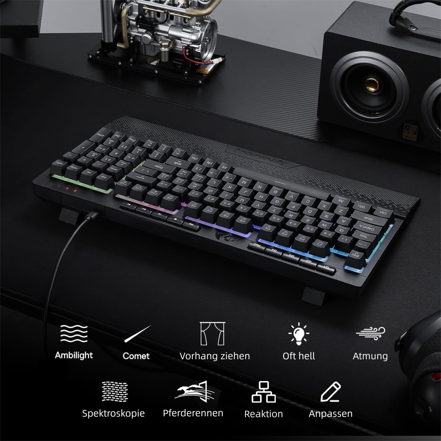 Redragon K515 RGB Tastatur kabelgebunden mit Makrotasten & Handballenauflage Gaming-Tastatur (26 Anti-Ghosting Tasten, RGB Beleuchtung, Membran, langlebig, Schwarz)