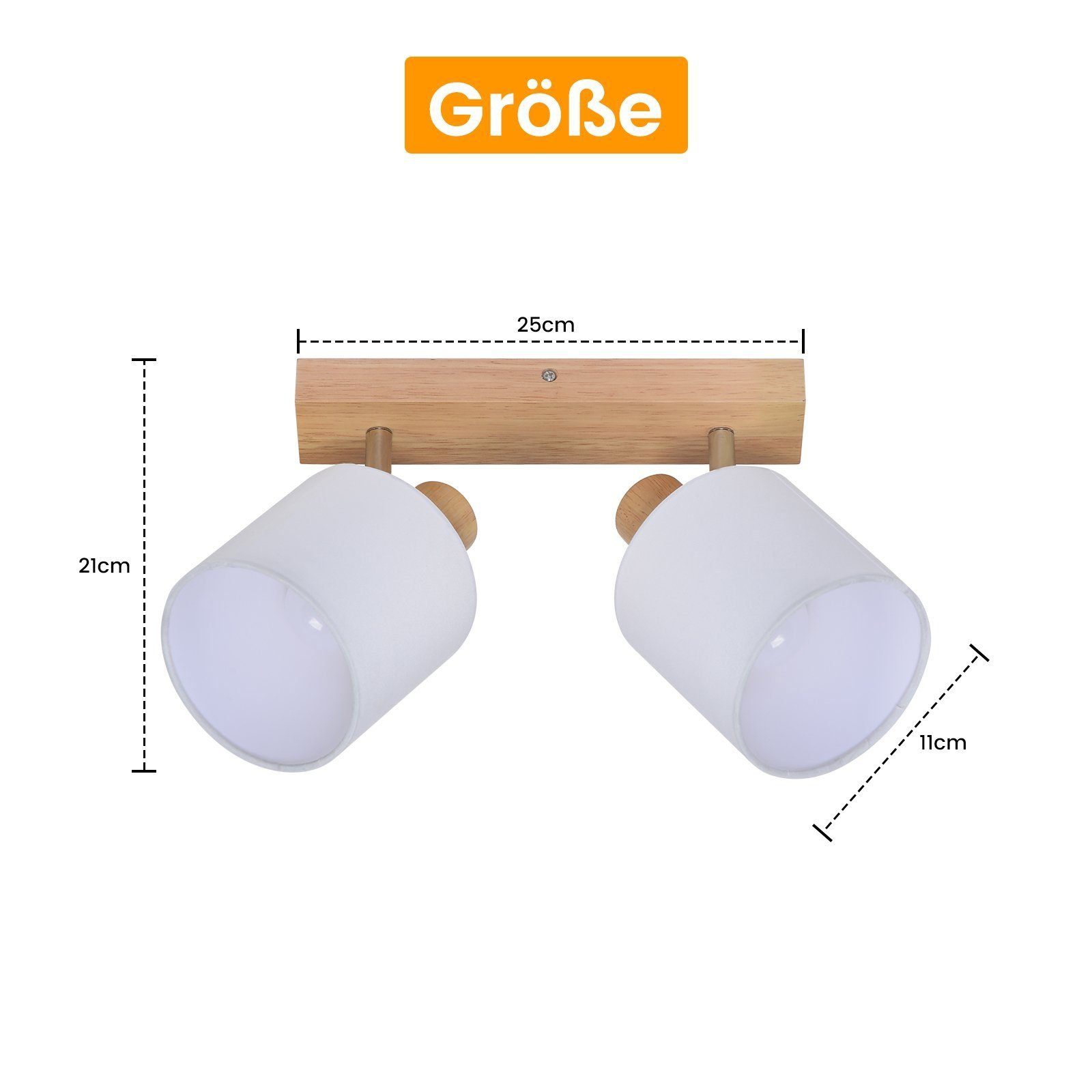 ZMH Deckenleuchte 2 Flammig Vintage Deckenlampe Schwenkbar 350° E14 Schlafzimmer, Drehbar, ohne Leuchtmittel, MAX.25W Stoffschrim für Wohnzimmer Schlafzimmer – Bild 3 von 5