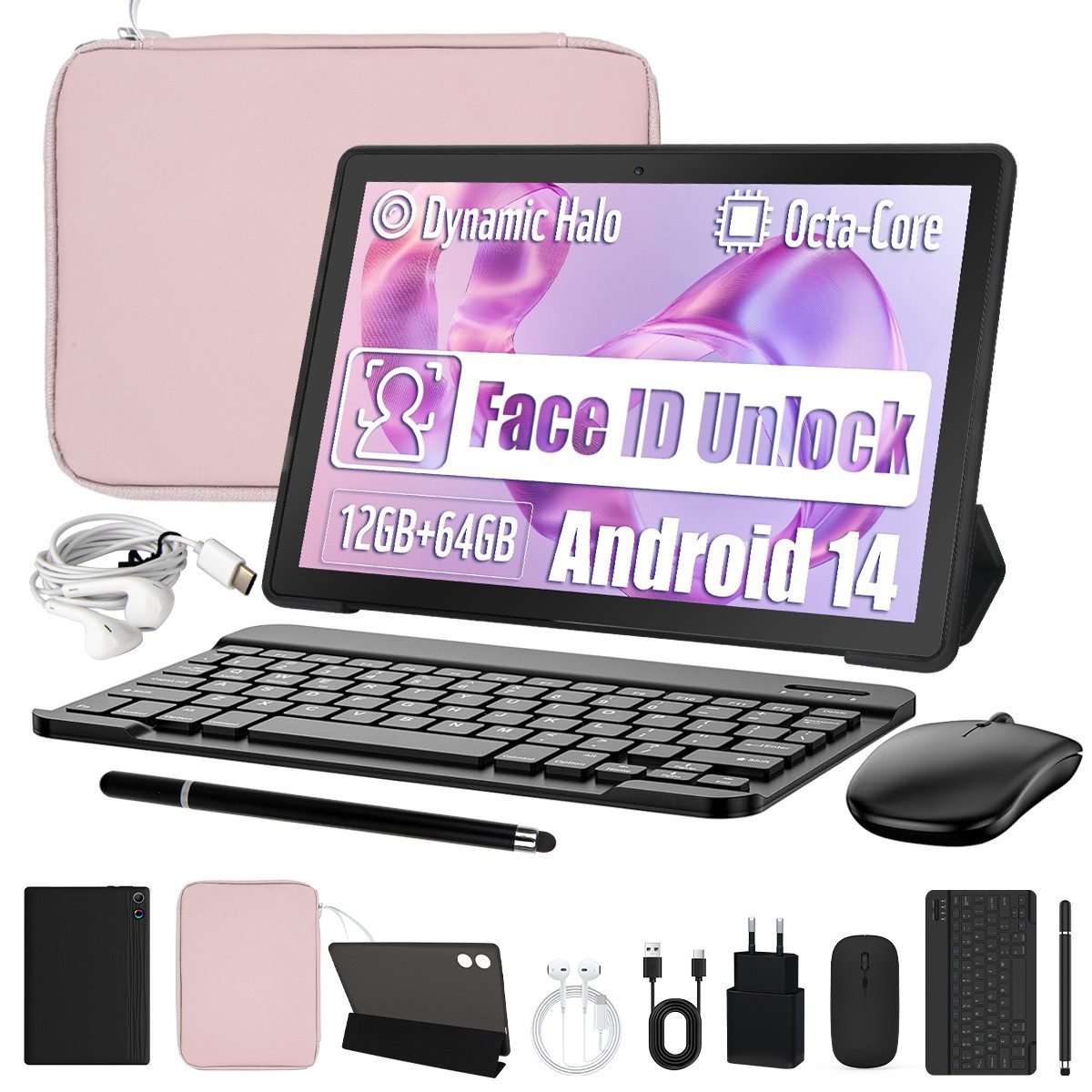 BUFO Android 14 64GB incl. Stift, Maus, Tastatur, kabelgebundenes Headset Tablet (10", 64 GB, Android14, 10,1 Zoll Octa-Core Widevine L1 Zertifiziert, 5000mAh für Beruf/Reise)