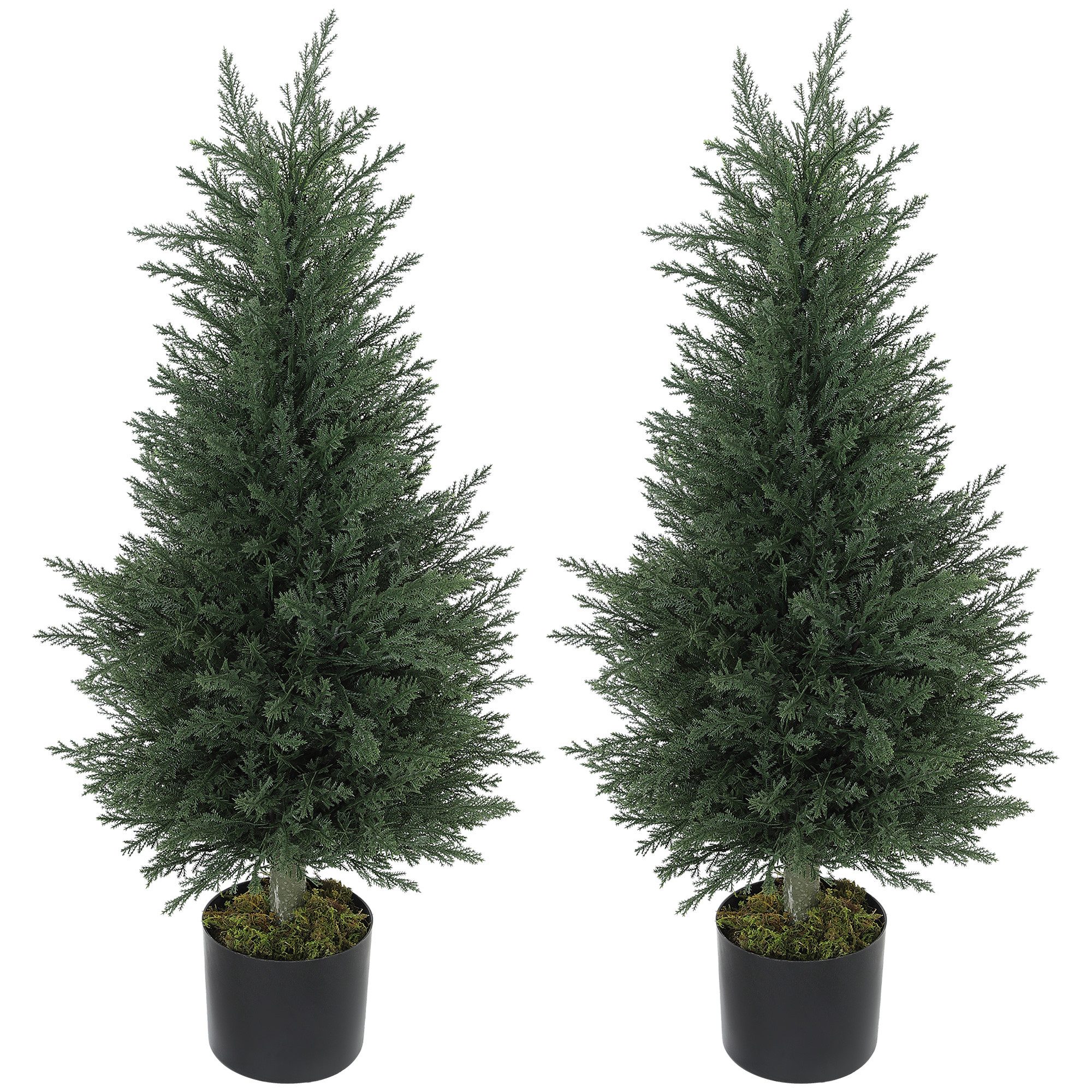 Kunstpflanze 2er Set Künstliche Pflanzen, Kunstbaum mit Moos, UV-Schutz Zypresse, HOMCOM, Höhe 90 cm, für Wohnzimmer Schlafzimmer Büro Garten – Bild 2 von 5