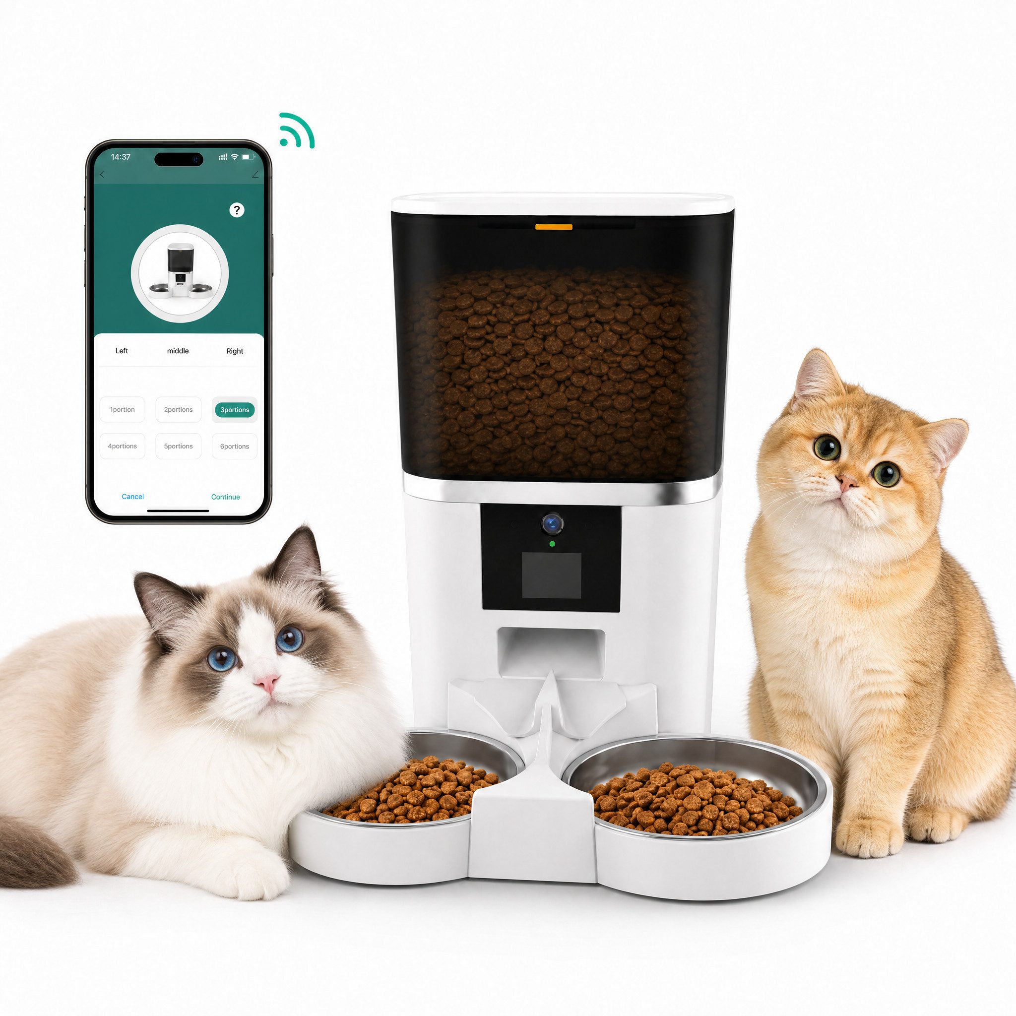 marmortrend Sehnsucht nach Einzigartigkeit Katzen-Futterautomat Futterautomat Katze, 2.4G WiFi Futterautomat Hund mit Edelstahlnapf, App Steuerung mit Katzen Futterautomaten, 1 bis 9 Mahlzeiten pro Tag