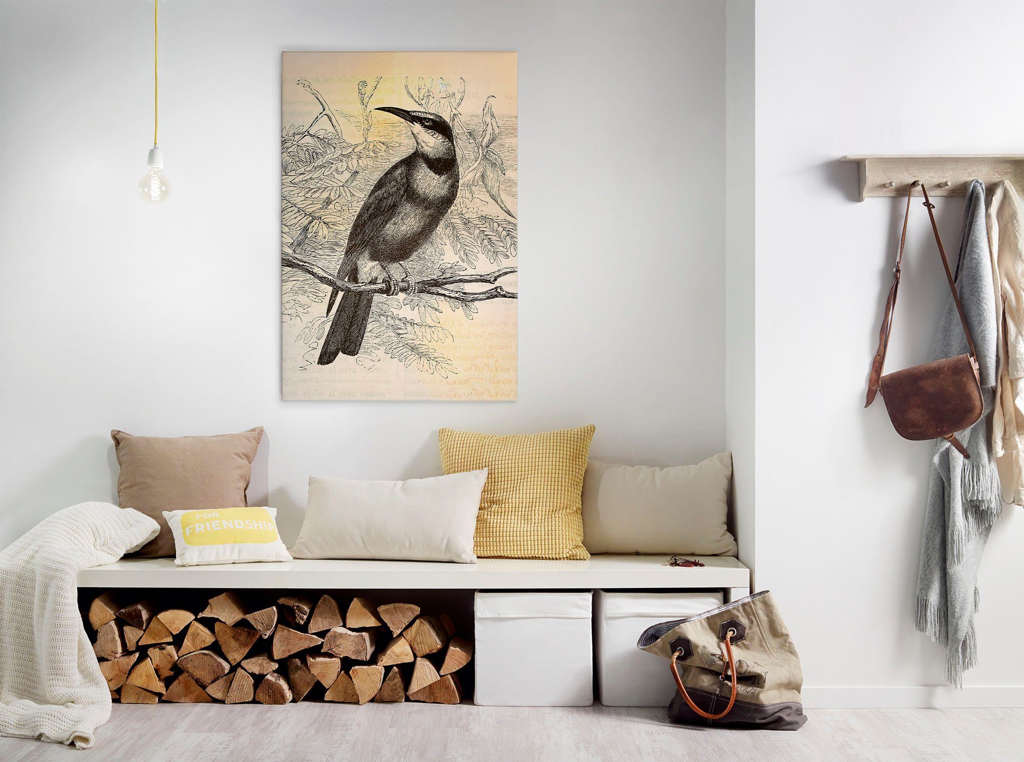 A.S. Création Leinwandbild vintage birds, (1 St), Vogel Keilrahmen Bild gelb, schwarz, grau