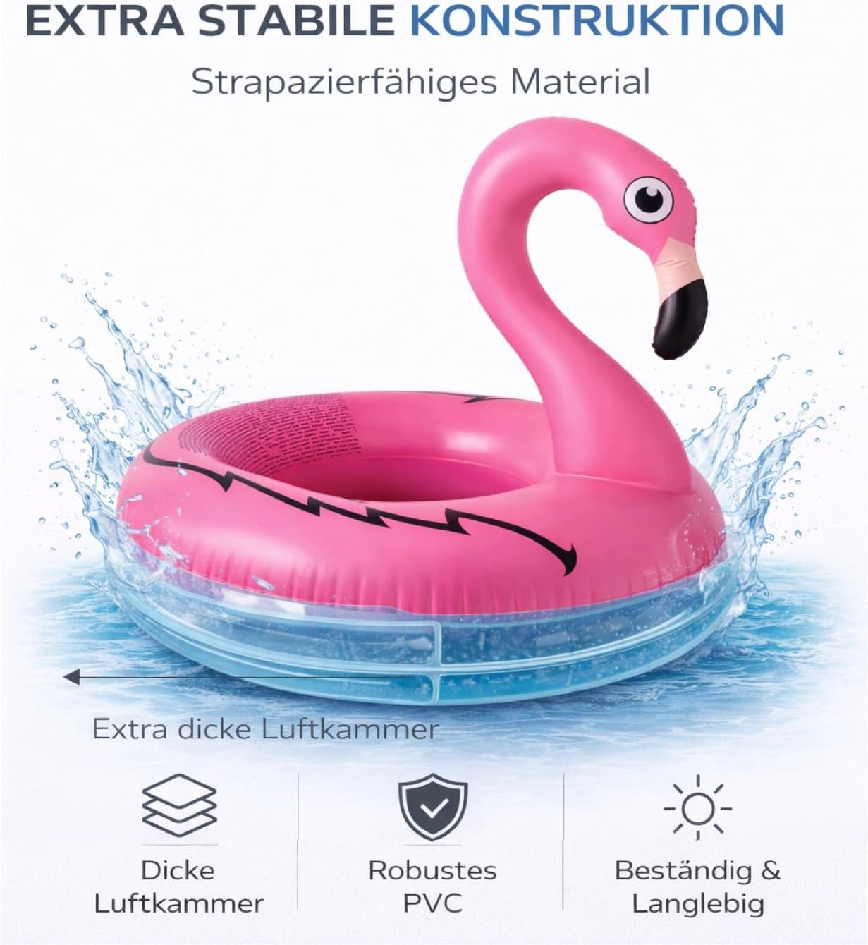 TK Gruppe Schwimmring Aufblasbarer Schwimmring aus PVC, Donut- und Flamingo-Varianten (Schwimmring), 120 cm – Bild 4 von 5