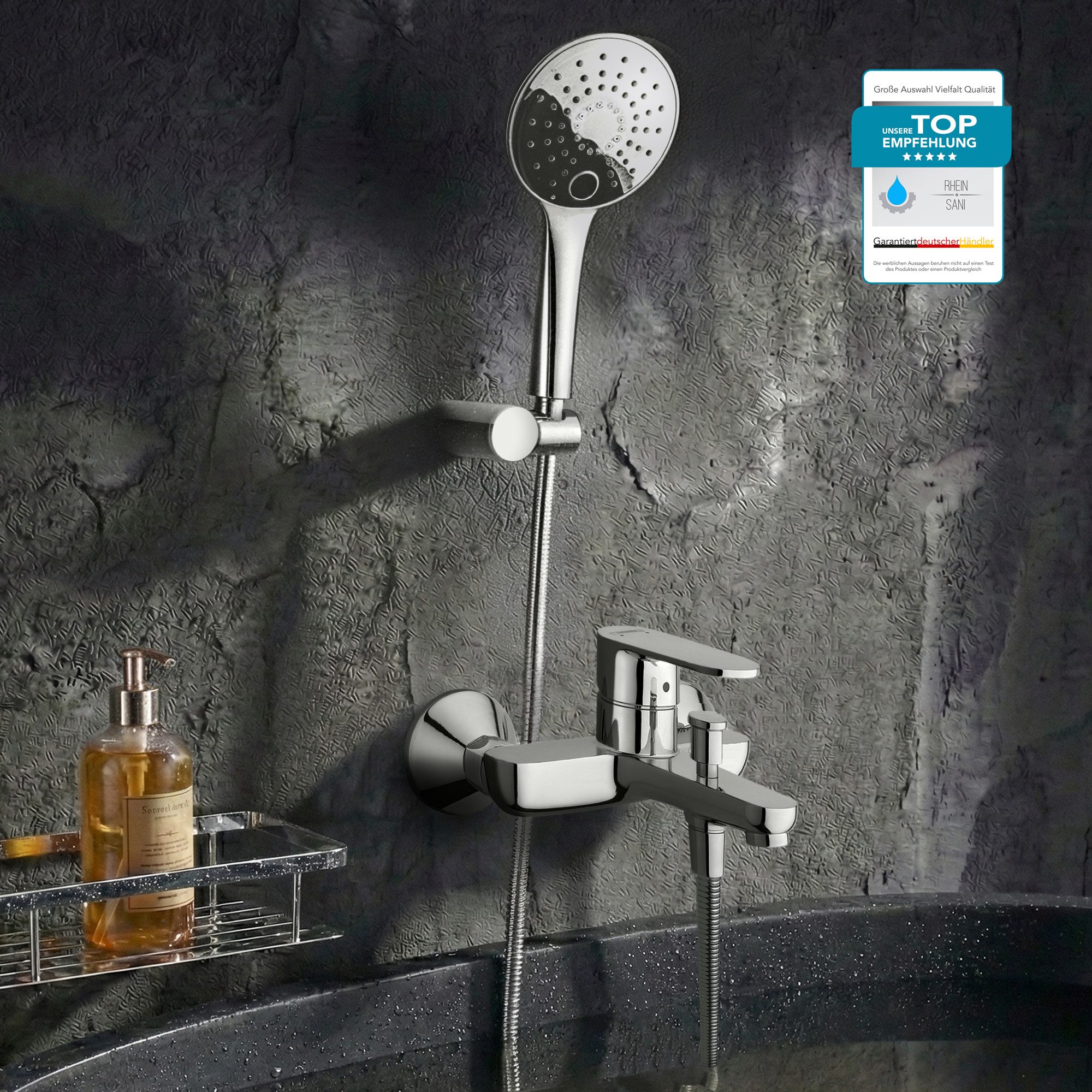 hansgrohe Wannenarmatur Vernis Blend mit Wannenmischer, Handbrause oder Regendusche, Aufputz (Spar-Set) Einhebel Badewannenarmatur, chrom oder schwarz matt