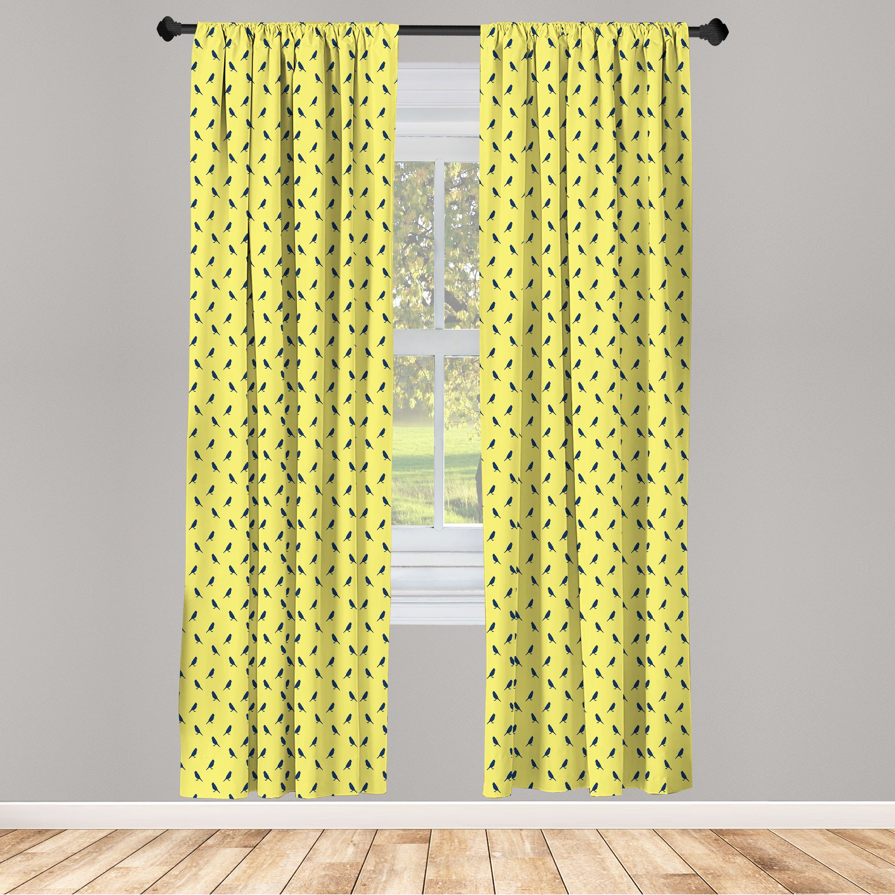 Gardine Vorhang für Wohnzimmer Schlafzimmer Dekor, Abakuhaus, Microfaser, Gelber Vogel Minimalistic Meise