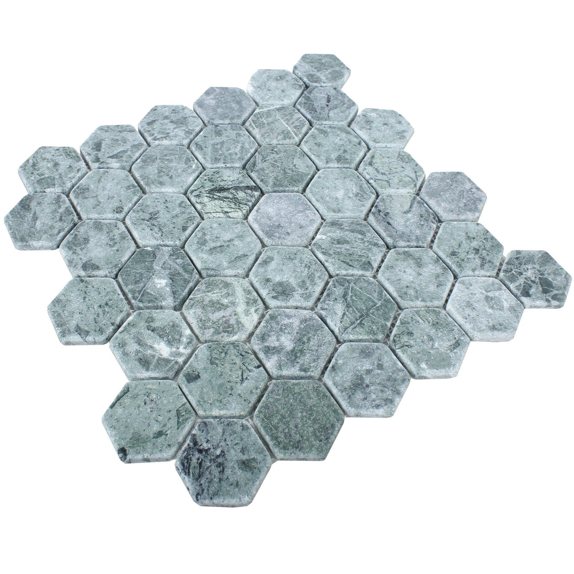 Mosafil Mosaikfliesen Mosaikfliesen Marmor Wutach Hexagon, Naturstein-Marmor 30.500x29.800, grün-verde, Frostsicher - Wasserfest