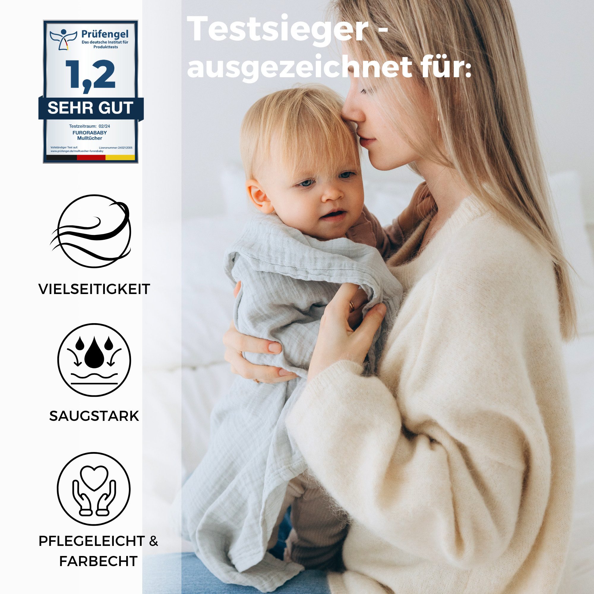 furora BABY Spucktuch Baby Mulltücher Sets (Bio-Musselin: super soft) 80x80cm oder 25x25cm, Sehr weich