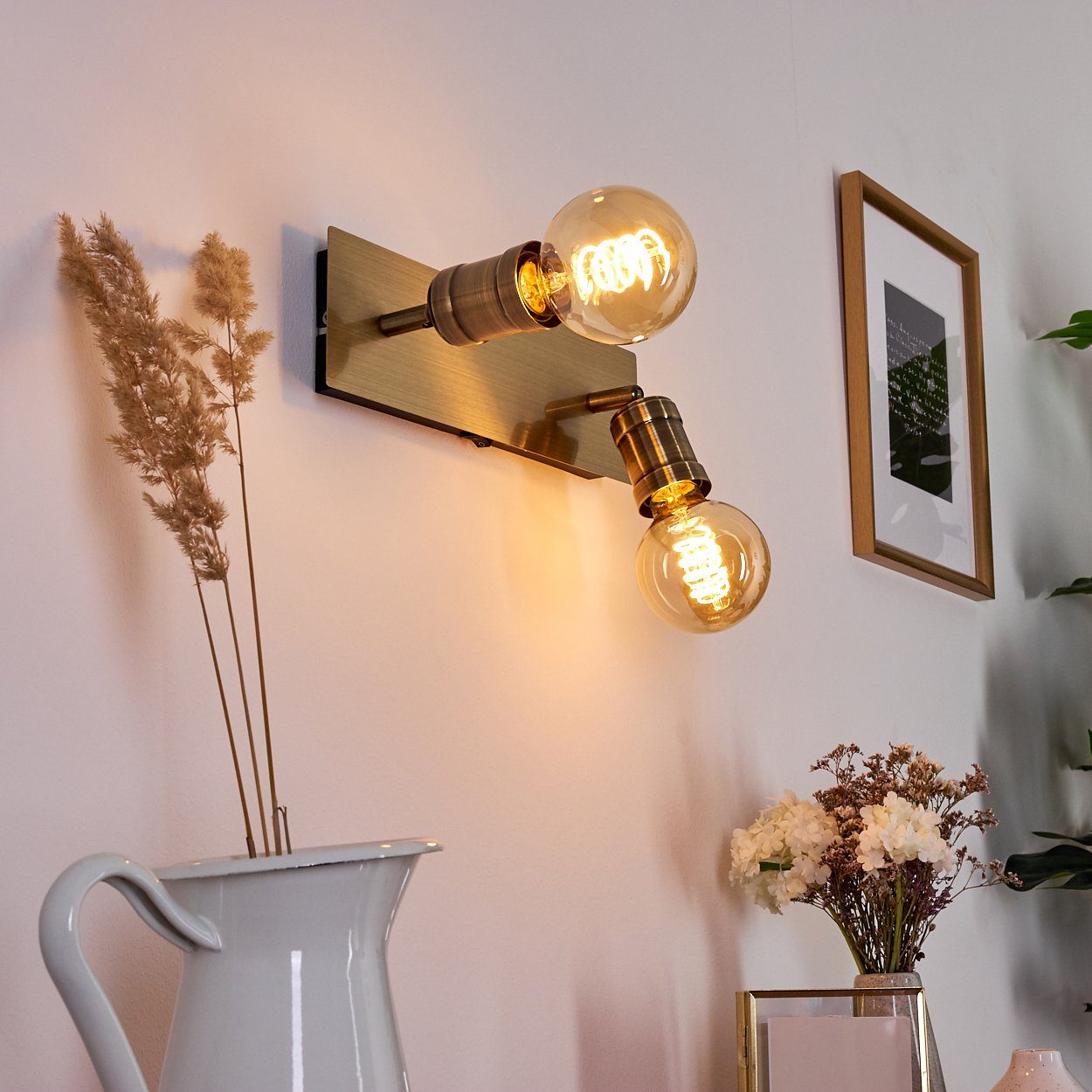 Wandlampe 2xE27, Metall Wandspot verstellbare Leuchtmittel, Wandleuchte aus hofstein in im Retro/Vintage-Design ohne »Anzo« Altmessing,