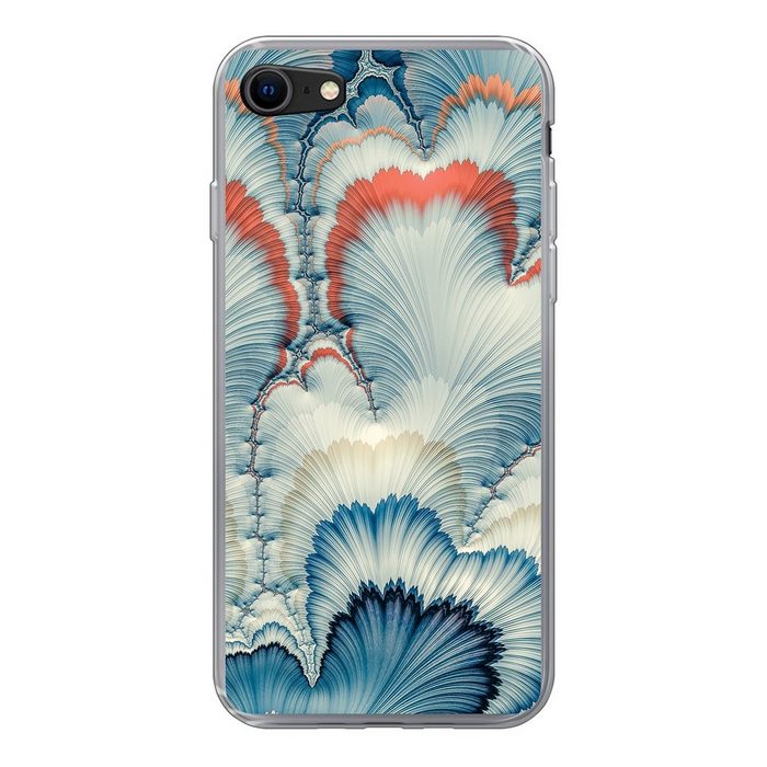 MuchoWow Handyhülle Ein weiß-blaues Blumenmuster Handyhülle Apple iPhone SE (2020) Smartphone-Bumper Print Handy