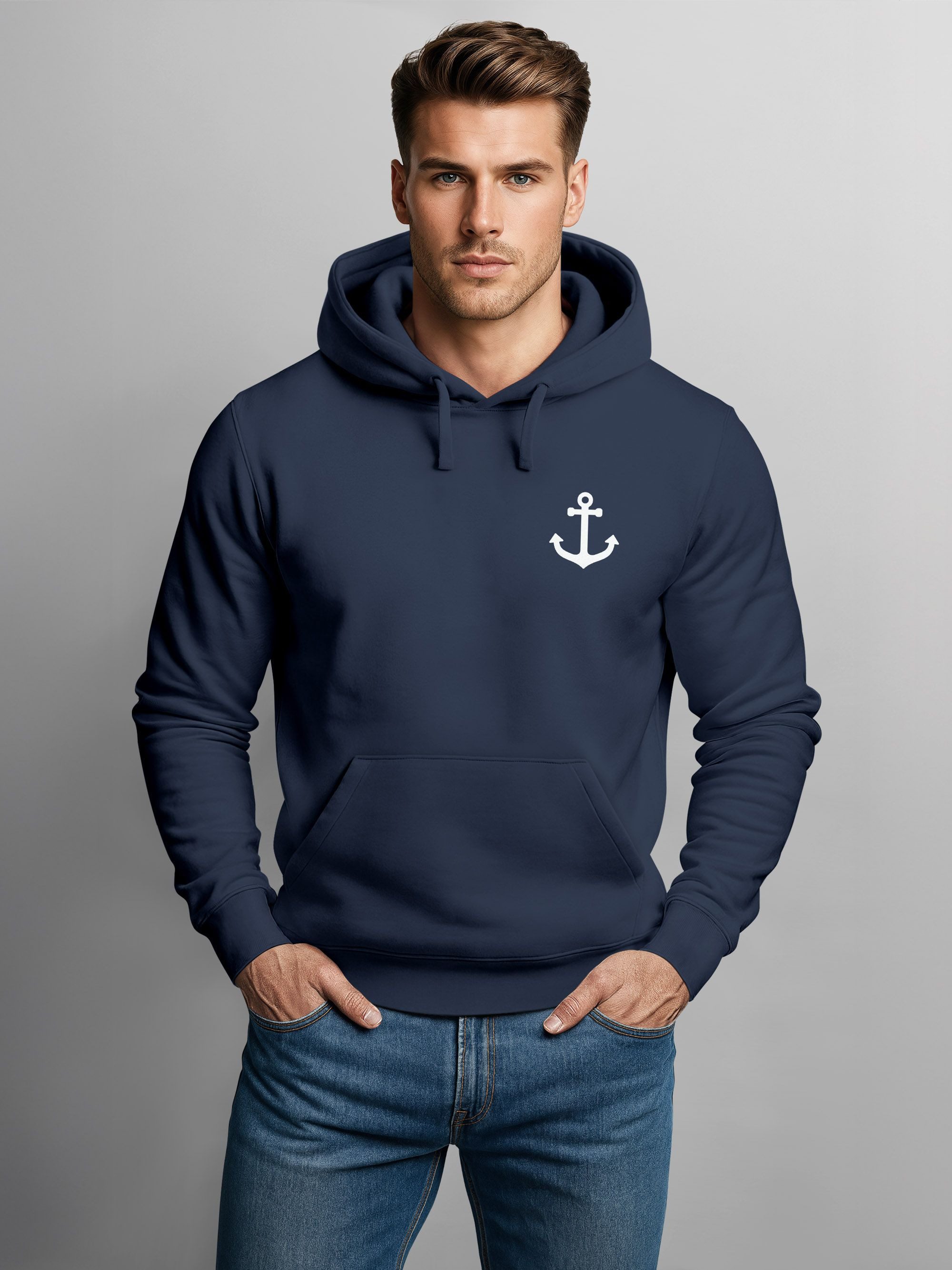 Neverless Hoodie Hoodie Herren Anker Badge Kapuzen-Pullover Männer Neverles günstig online kaufen
