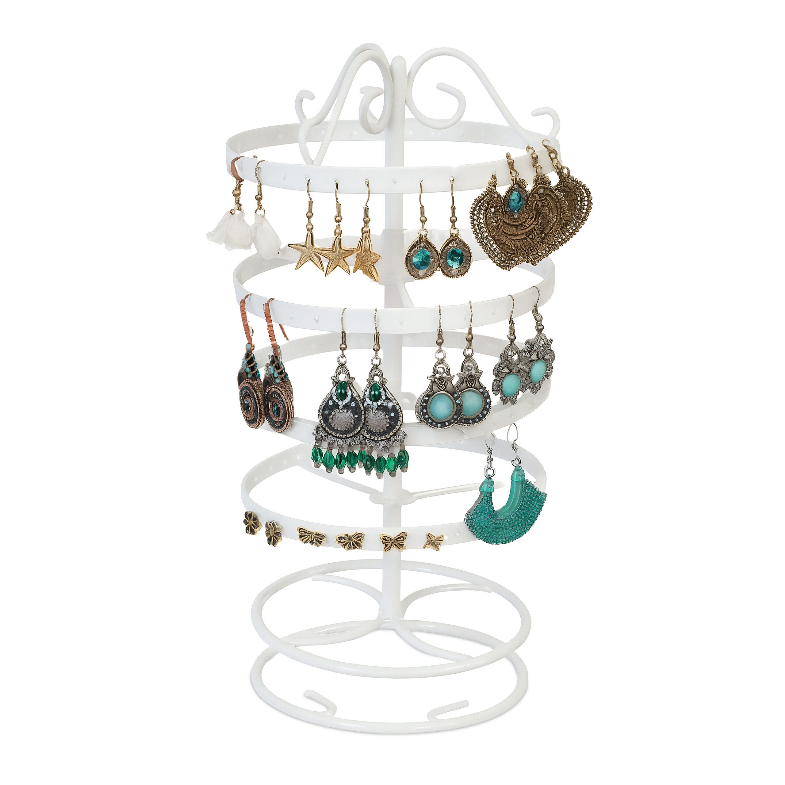 relaxdays Schmuck Etagere Runder Ohrringhalter mit 168 Löchern, weiß günstig online kaufen