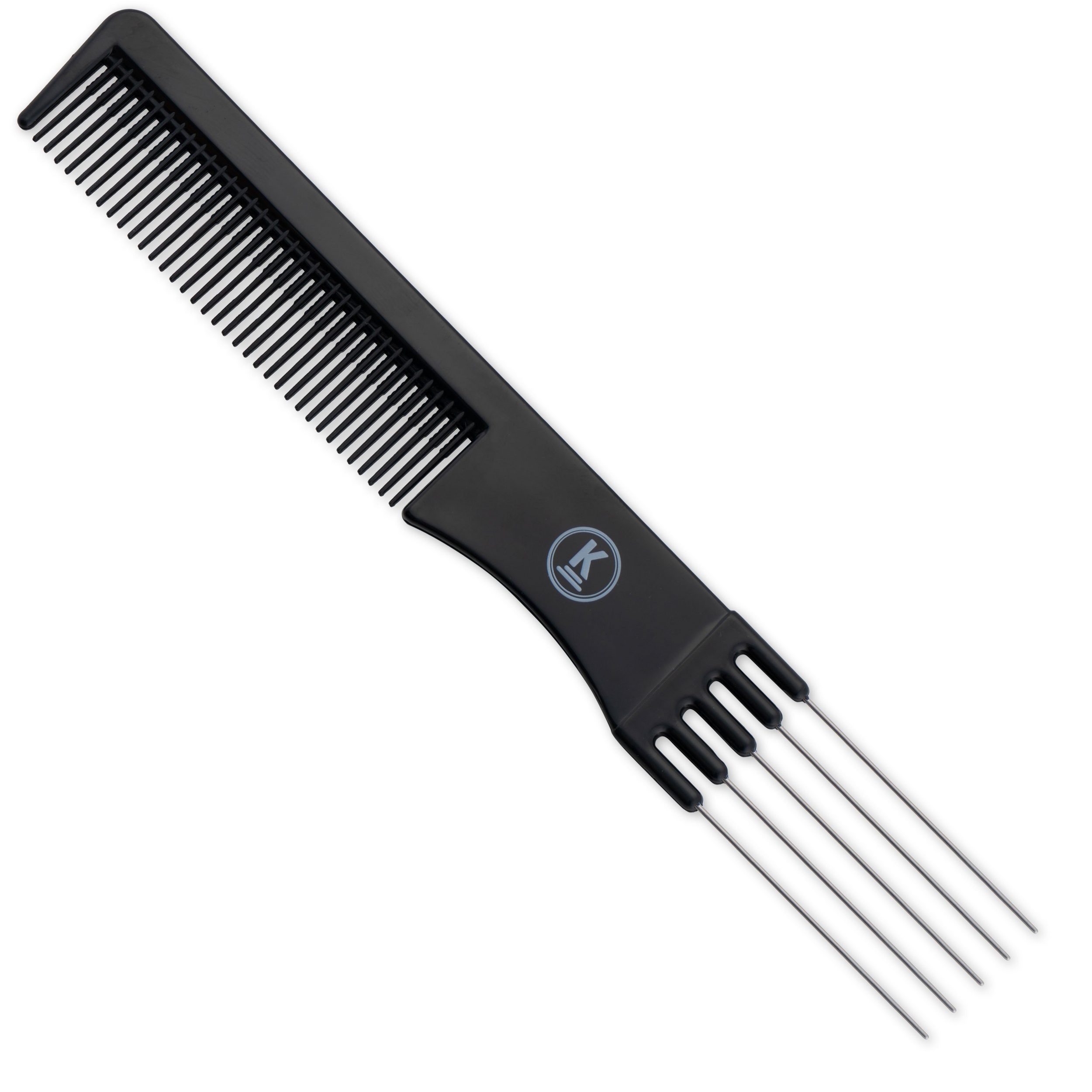 Toupierkamm Schwarzer Friseur-Stielkamm mit Metallgabel & feinen Zähnen