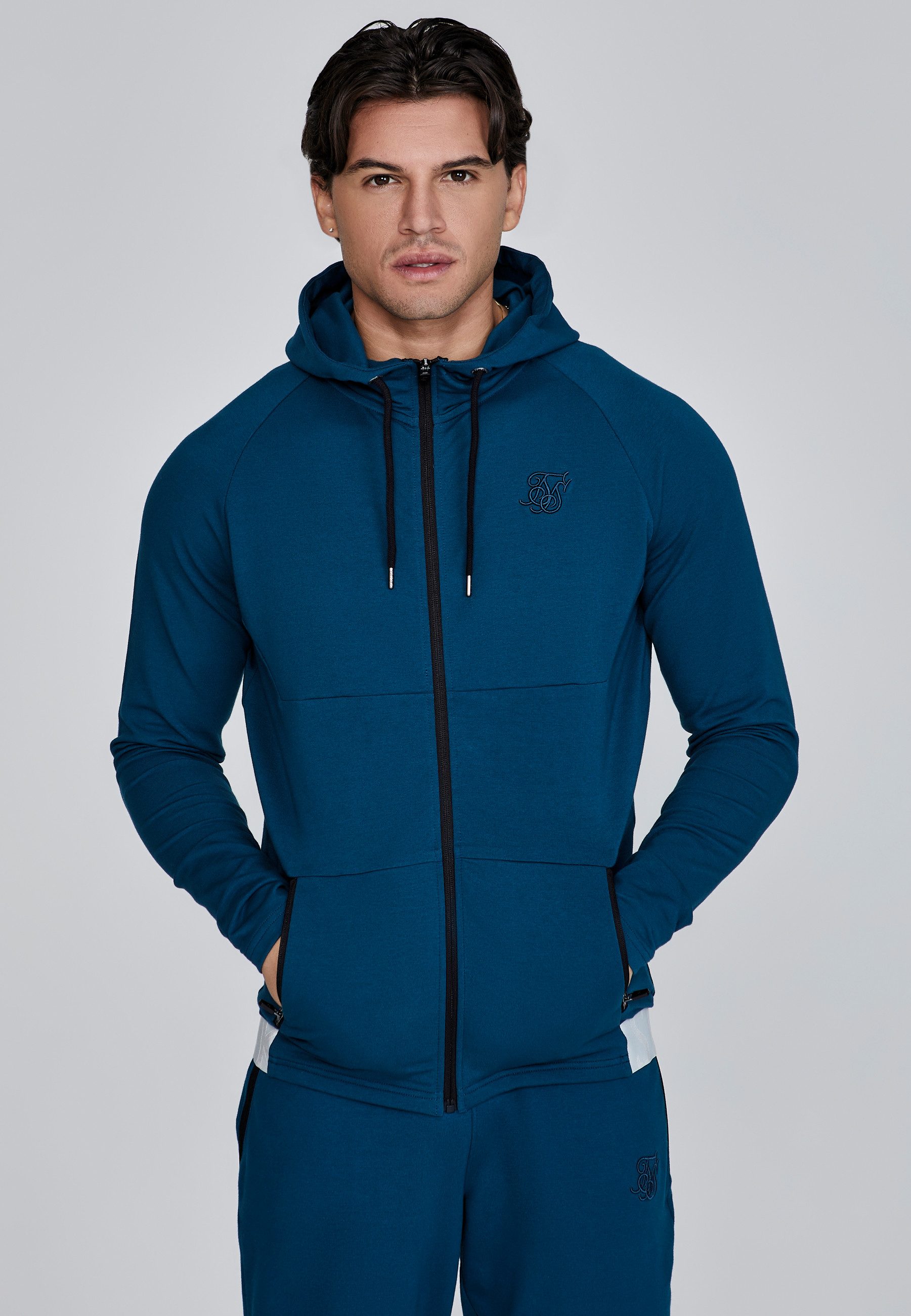 Hoodie SikSilk Herren Grüner Full Zip Kapuzenpullover