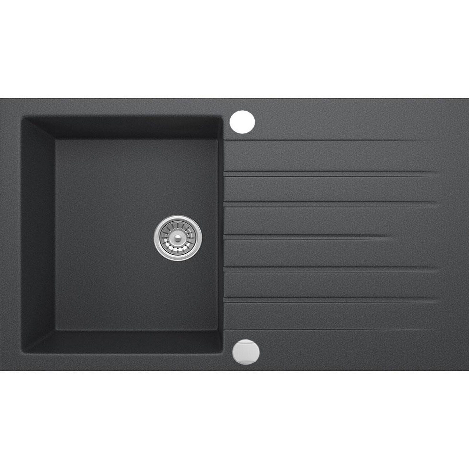 Homeline Granite Sink Bavaria Granite Sink Black Kitchen Sink Granite Siphon Built-in Sink 76x16, Rectangular, 76/44 cm, (Value Pack, 2 pcs., With Accessories)