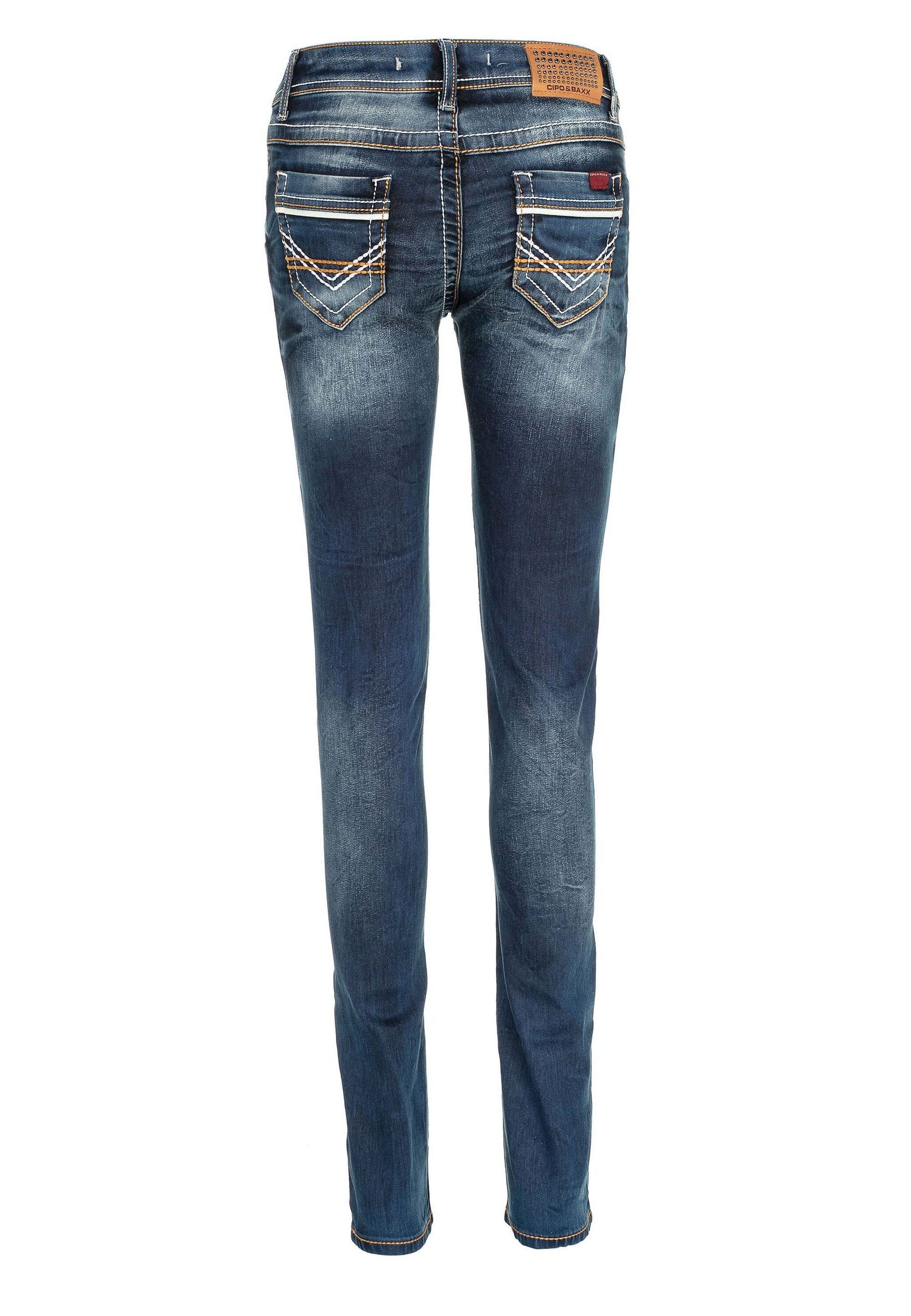 Cipo & Baxx Slim-fit-Jeans Jeans mit auffällig farbigen Ziernähten, WD256