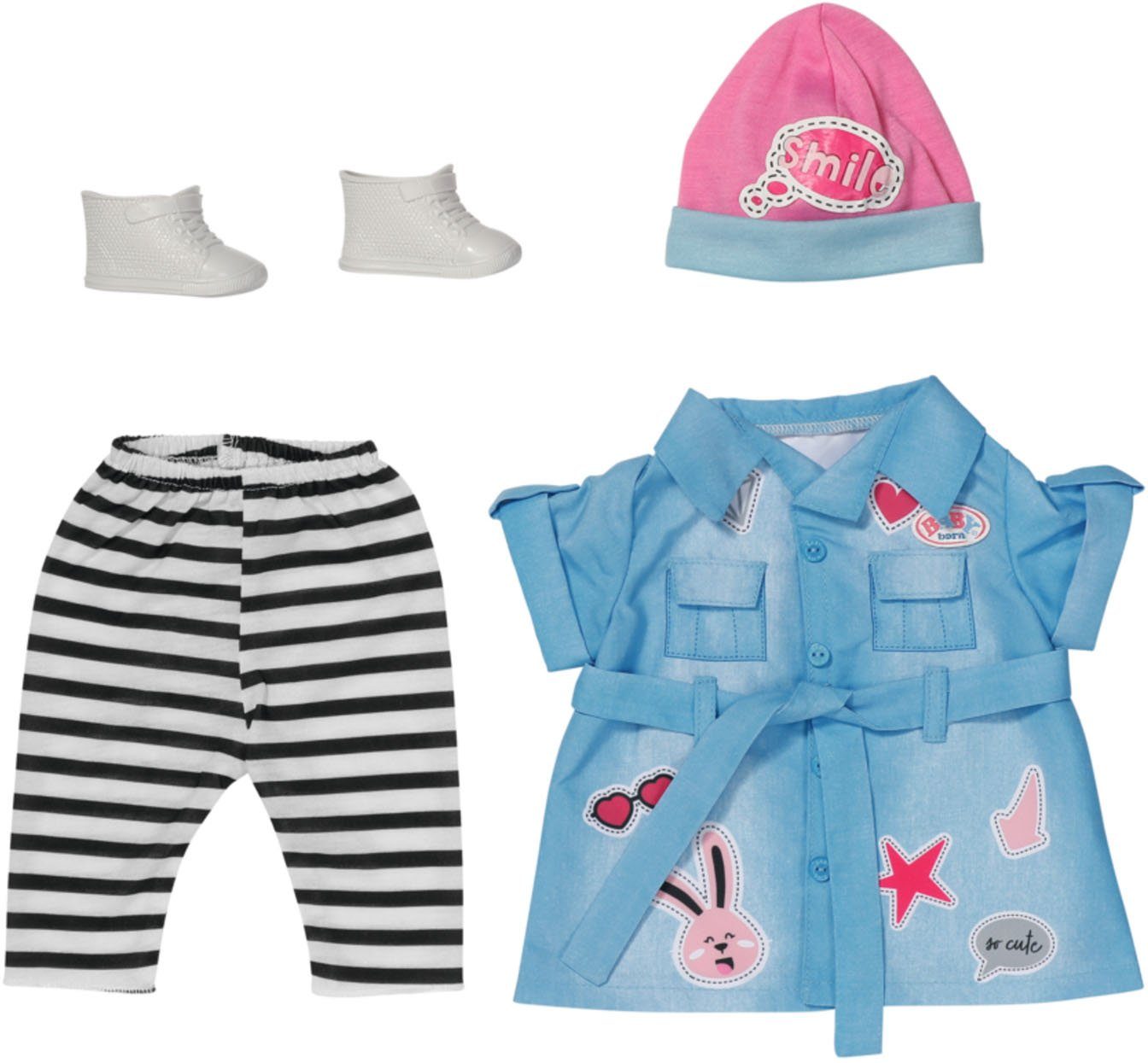 Kleid, Jeans cm Born Puppenkleidung Deluxe 43 Baby