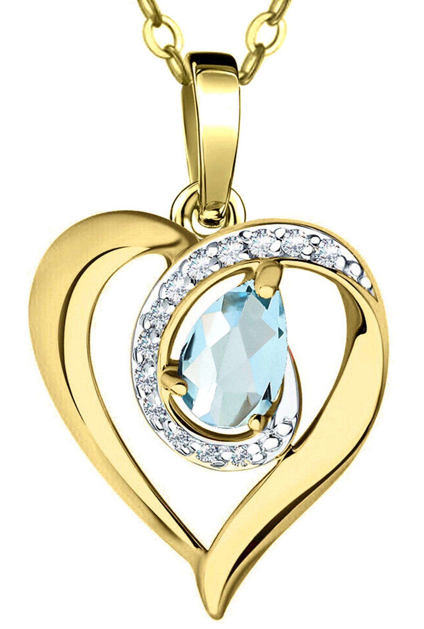 Herzkette echter blauer Topas 925 Silber Damen Goldkette vergoldet Frauenkette