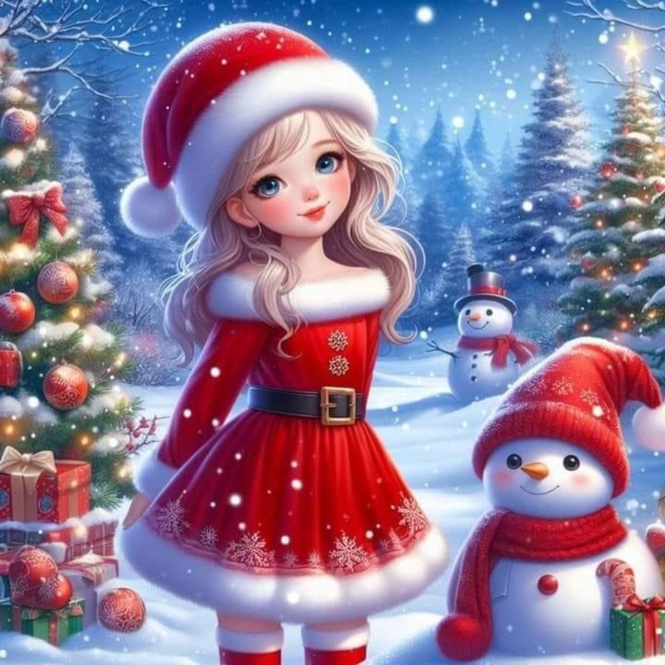 Rötting Design Malen nach Zahlen Diamond Painting Set 5d DIY Motiv Weihnachtsfee mit Schneemann (Komplett-Set), Diamond Painting Vollbild, Lieferung enthält alle Utensilien