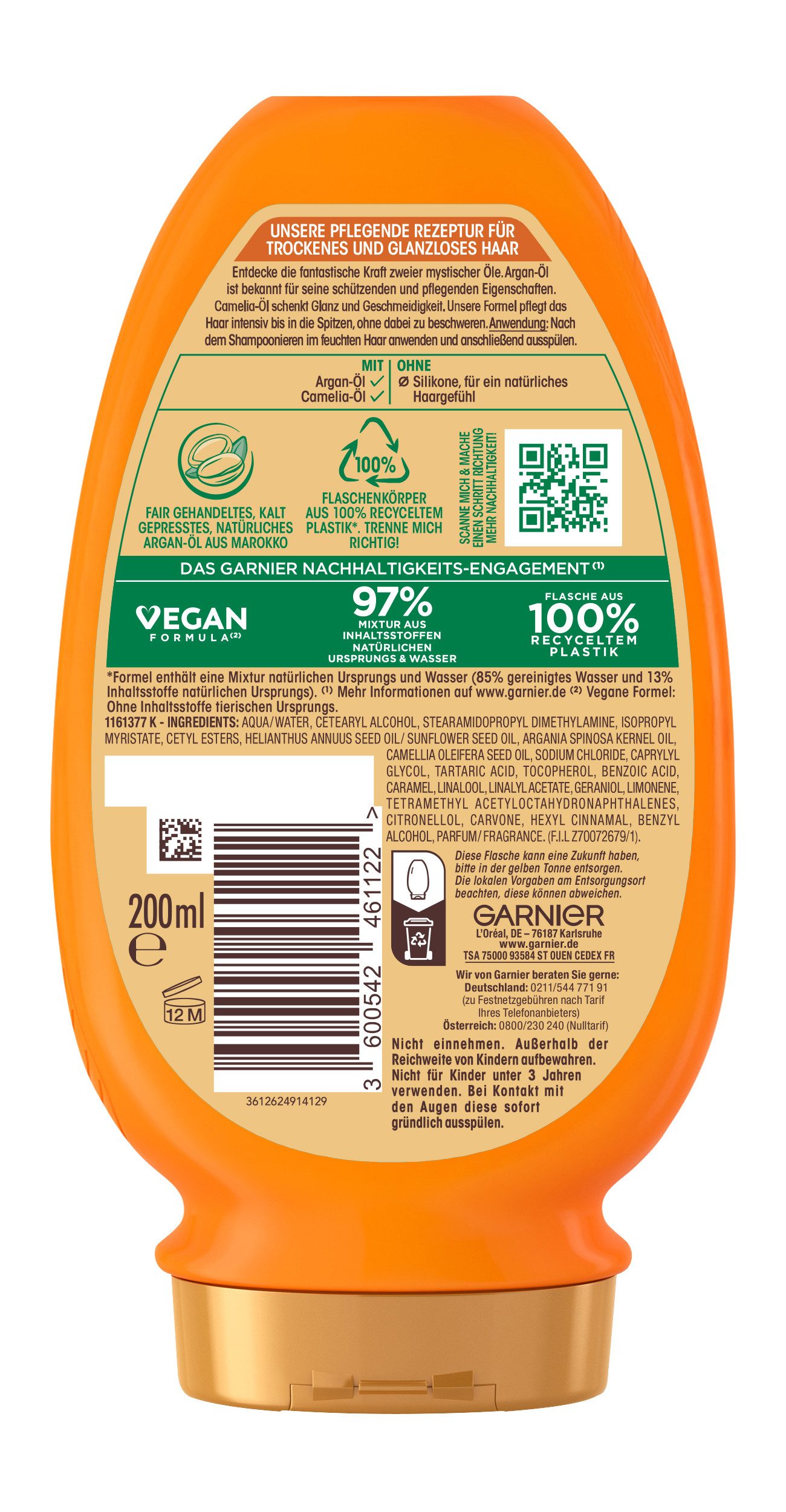 GARNIER Haarspülung Garnier Wahre Schätze Spülung Argan & Camelia-Öl (6er Packung), Packung, 6-tlg., für trockenes und glanzloses Haar, ohne Silikone