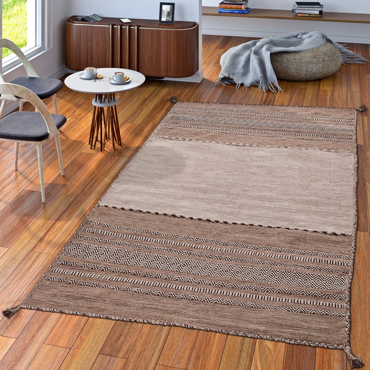 Teppich »Handwebteppich Wohnzimmer Natur Webteppich Kelim Modern Baumwolle  Streifen Beige«, TT Home online kaufen | OTTO