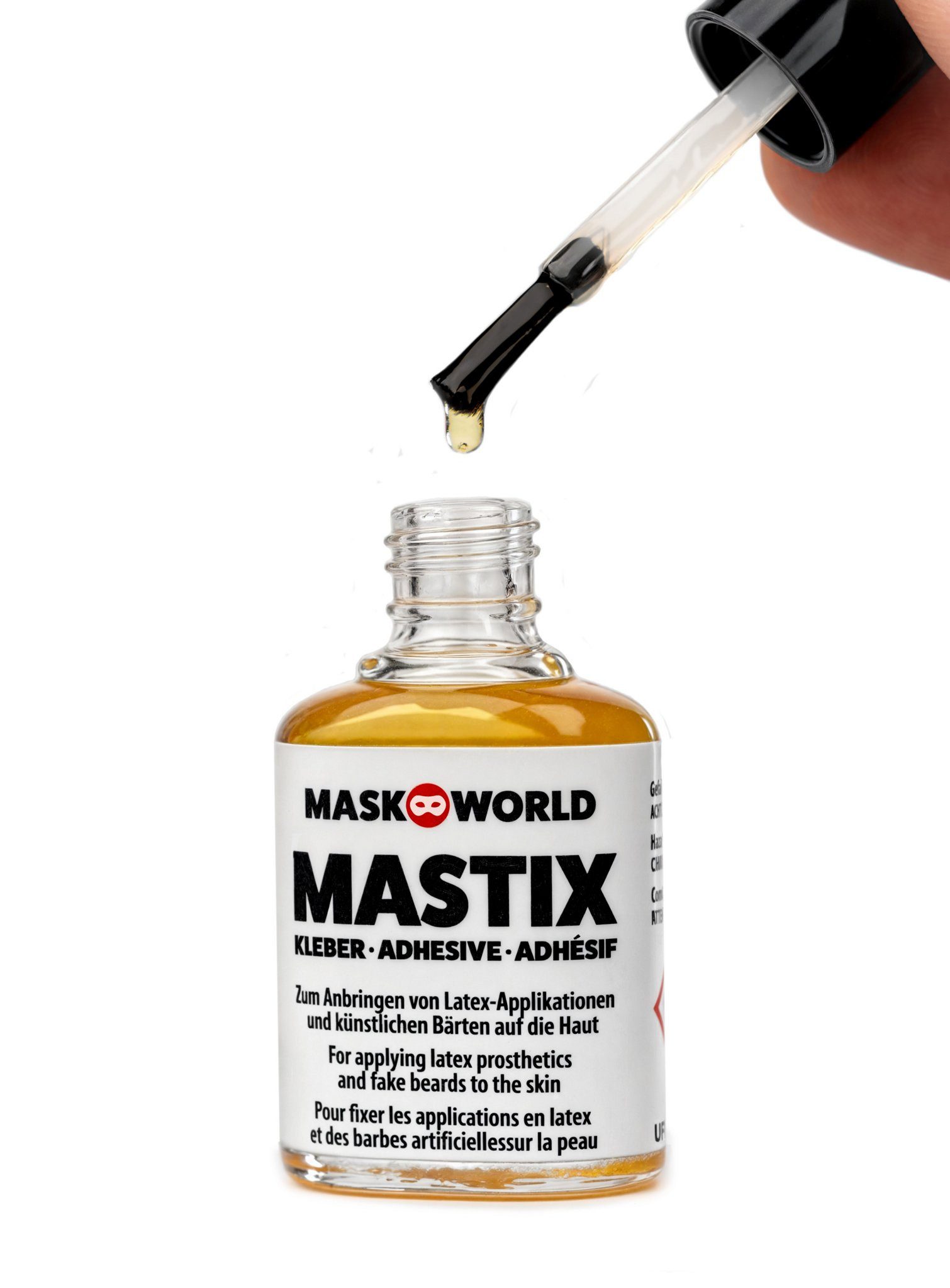 Maskworld Theaterschminke Mastix Hautkleber 10ml, Kleber zum Aufbringen von Latexteilen und künstlichen Bärten