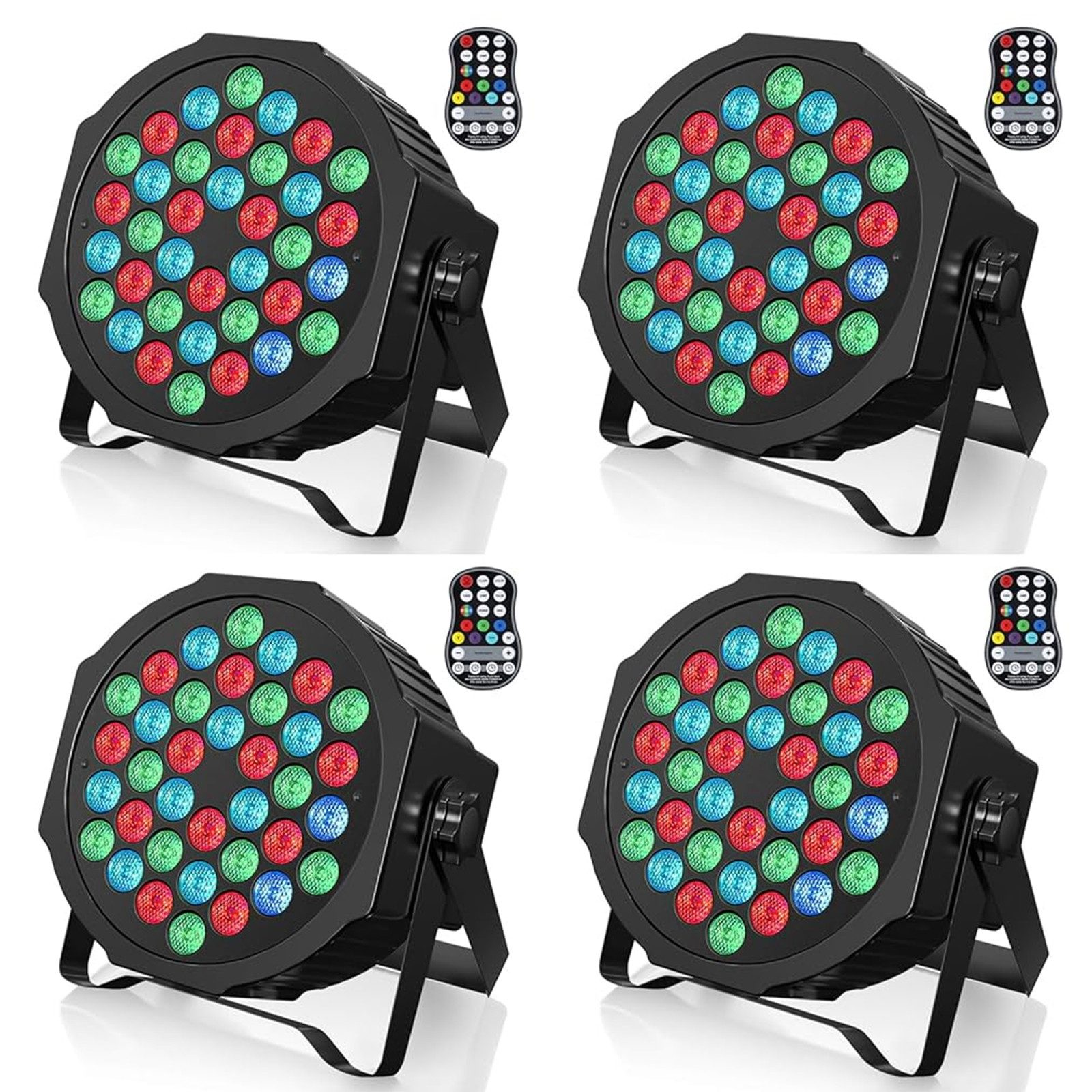 ZonQoonz LED Discolicht 4PCS Partylicht 7 Modi Lichteffekte mit Fernbedienung, RGB 36 LED Bühnenlicht DMX 7CH