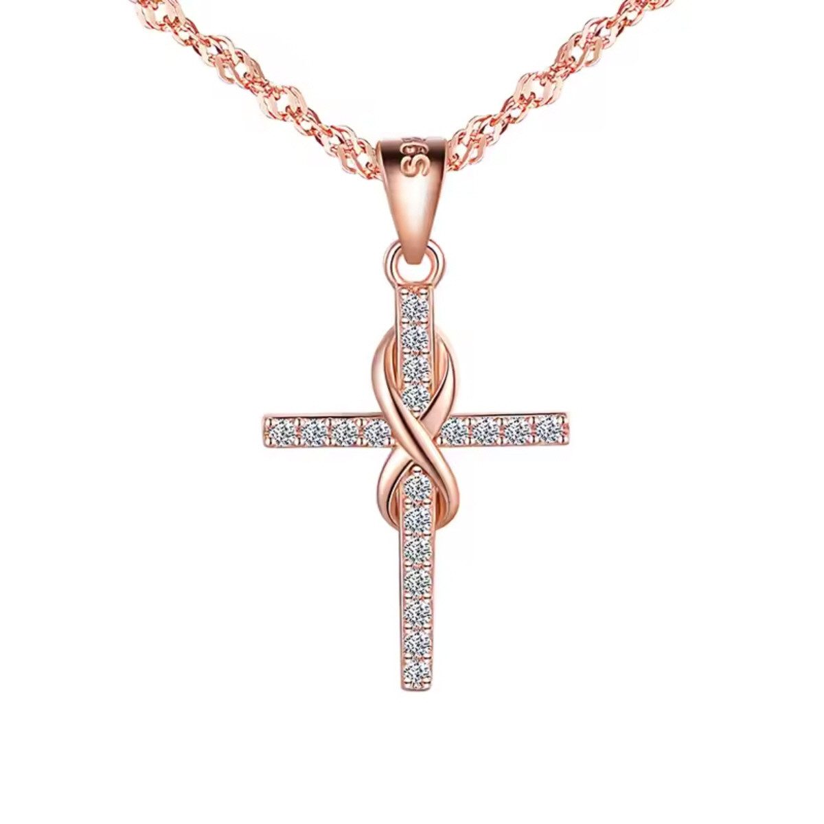ELLAWIL Silberkette Farbe Roségold Halskette mit Kreuz Anhänger Rose Zirkon günstig online kaufen