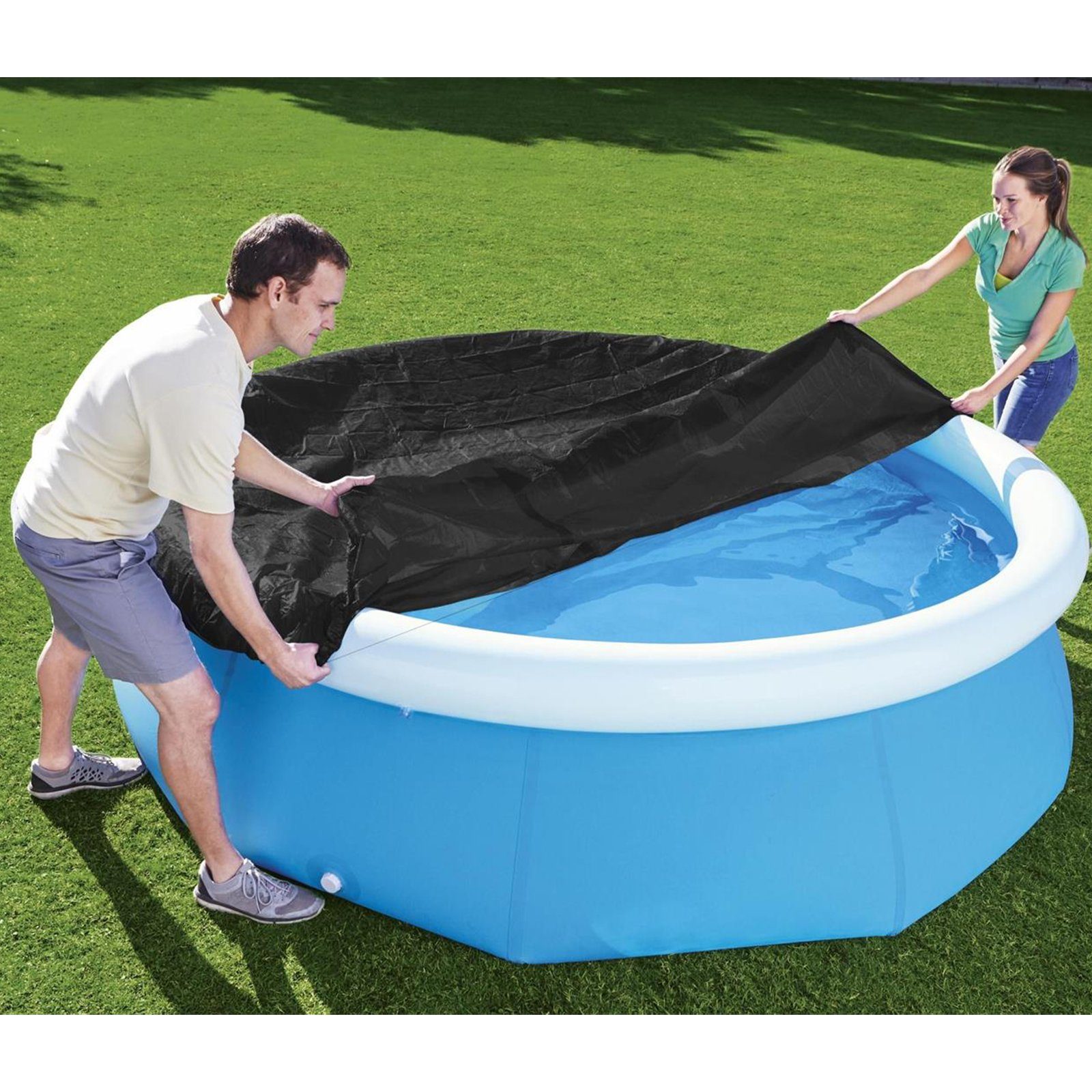 BESTWAY Pool-Abdeckplane Schutz Abdeckung für Fast Set Pool Swimmingpool Schwarz Ø 244cm
