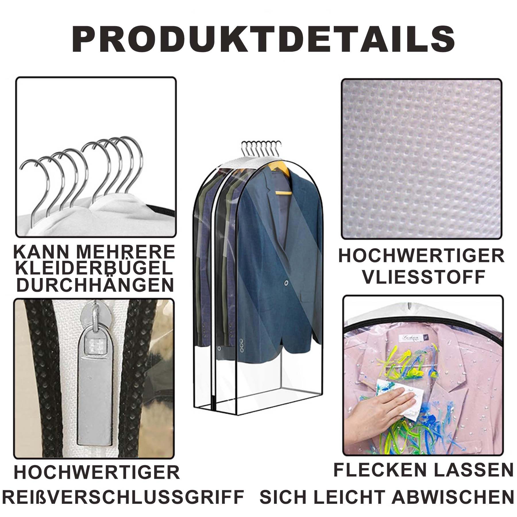 Mutig Kleidersack 3 Stück Kleidersack Kleidersäcke 60*100cm mit Reißverschluss (Durchsichtige Kleiderhülle,Staubschutz Kleiderschutz, 3 St., Mantel Kleider Abendkleider Anzug Schutz Kleiderhulle Anzughulle) Sakkos, Hemden, Anzugsack zur Aufbewahrung, Kleiderhülle