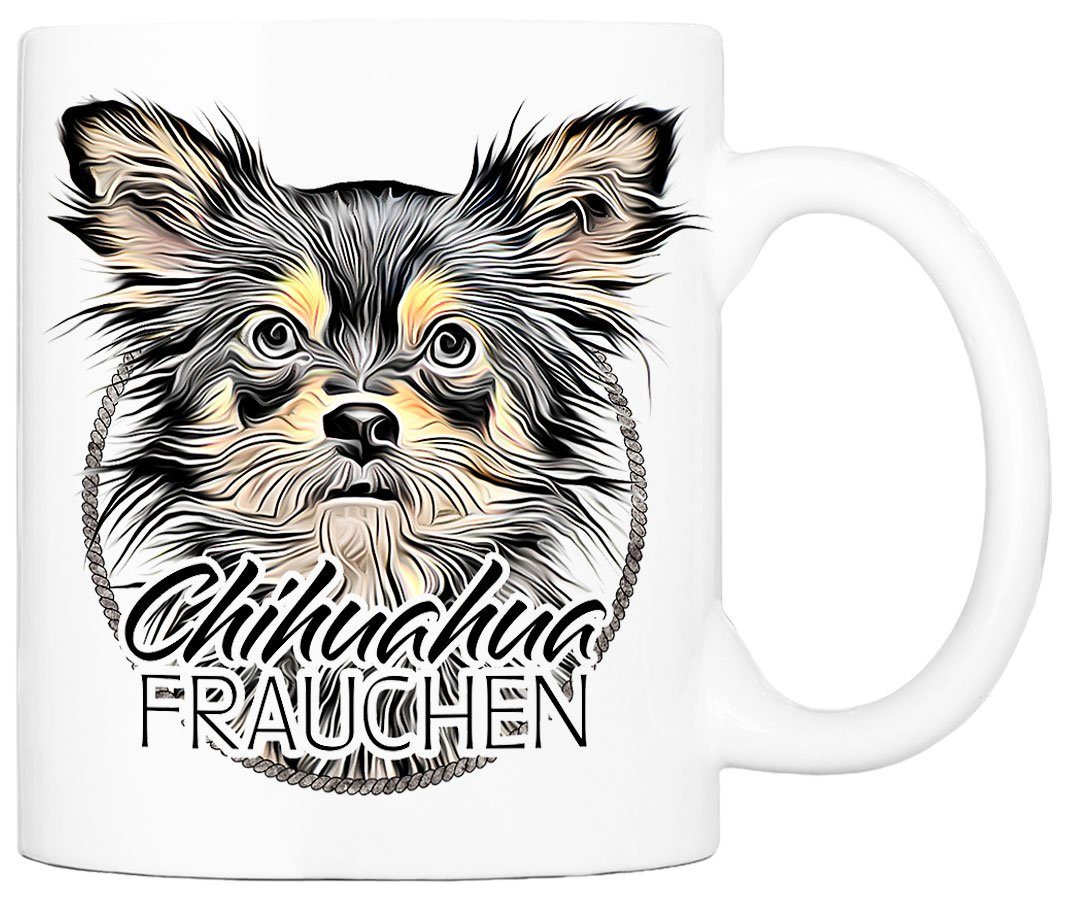 Cadouri Tasse CHIHUAHUA FRAUCHEN - Kaffeetasse für Hundefreunde, Keramik, mit Hunderasse, beidseitig bedruckt, handgefertigt, Geschenk, 330 ml