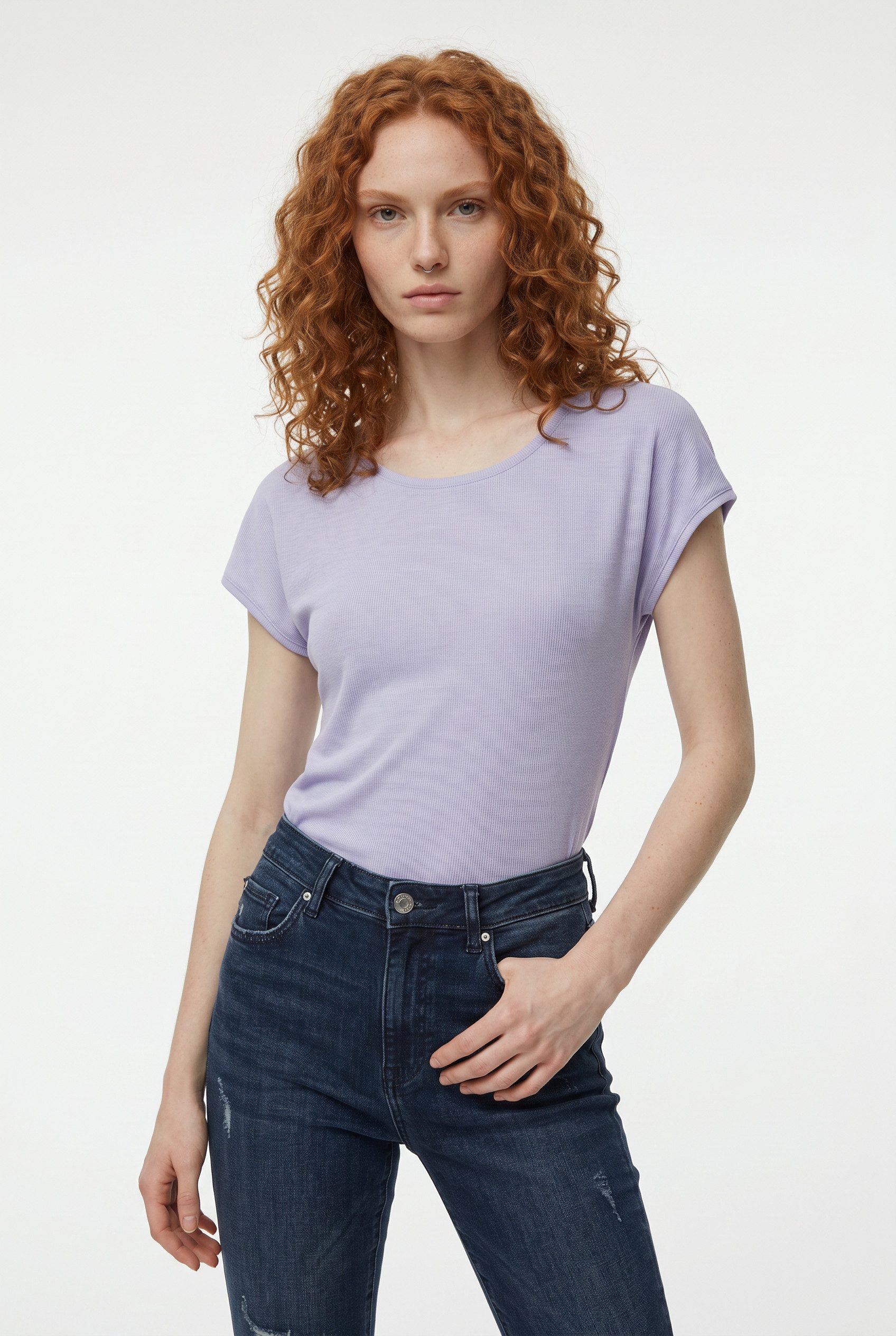 Vero Moda T-Shirt VMAVA PLAIN SS TOP JRS NOOS Materialmix, regular fit
