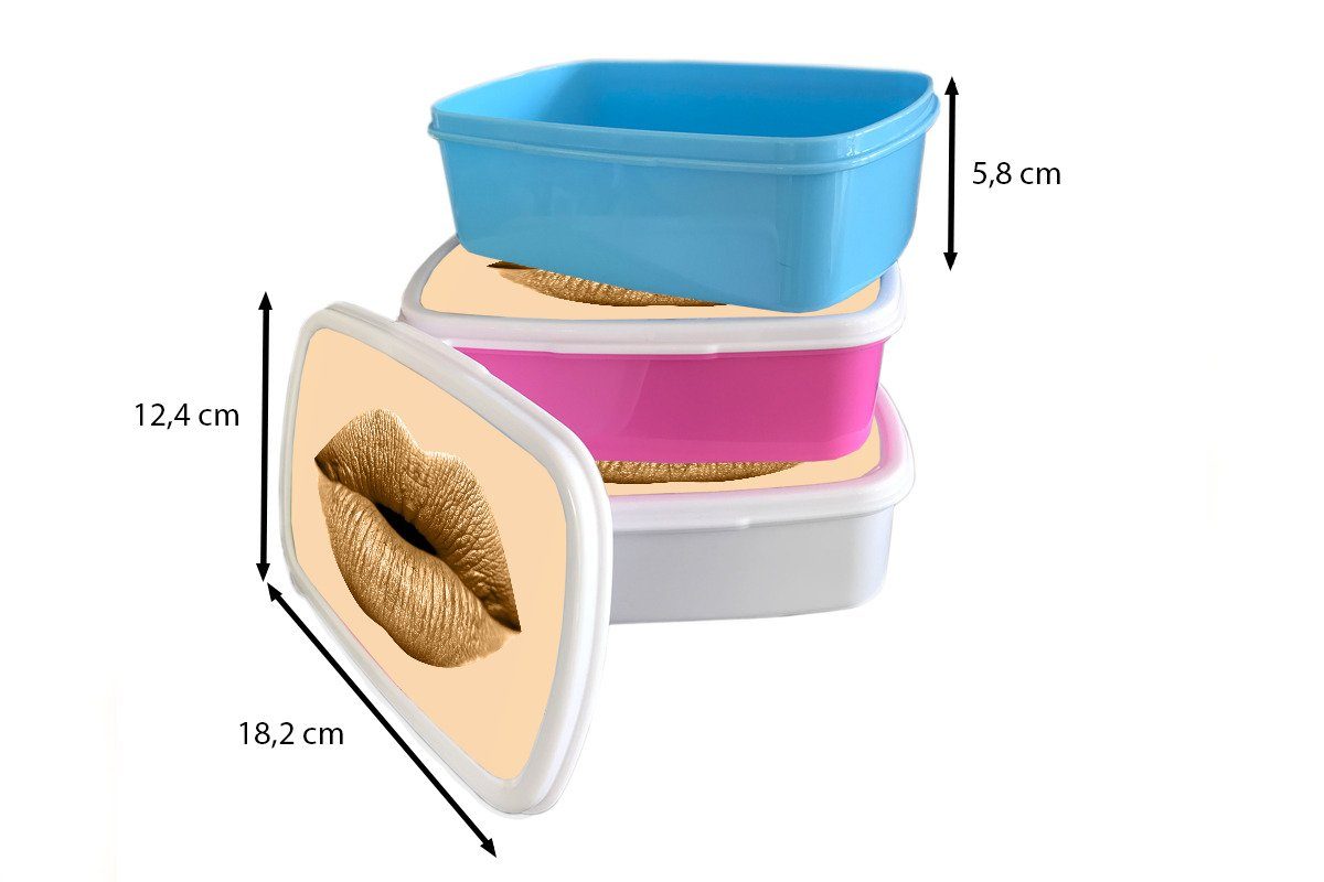 Mädchen, Kinder, für Brotdose MuchoWow Brotbox Braun, - - Lippen (2-tlg), Snackbox, Erwachsene, Lunchbox rosa Kunststoff Pastell Kunststoff,