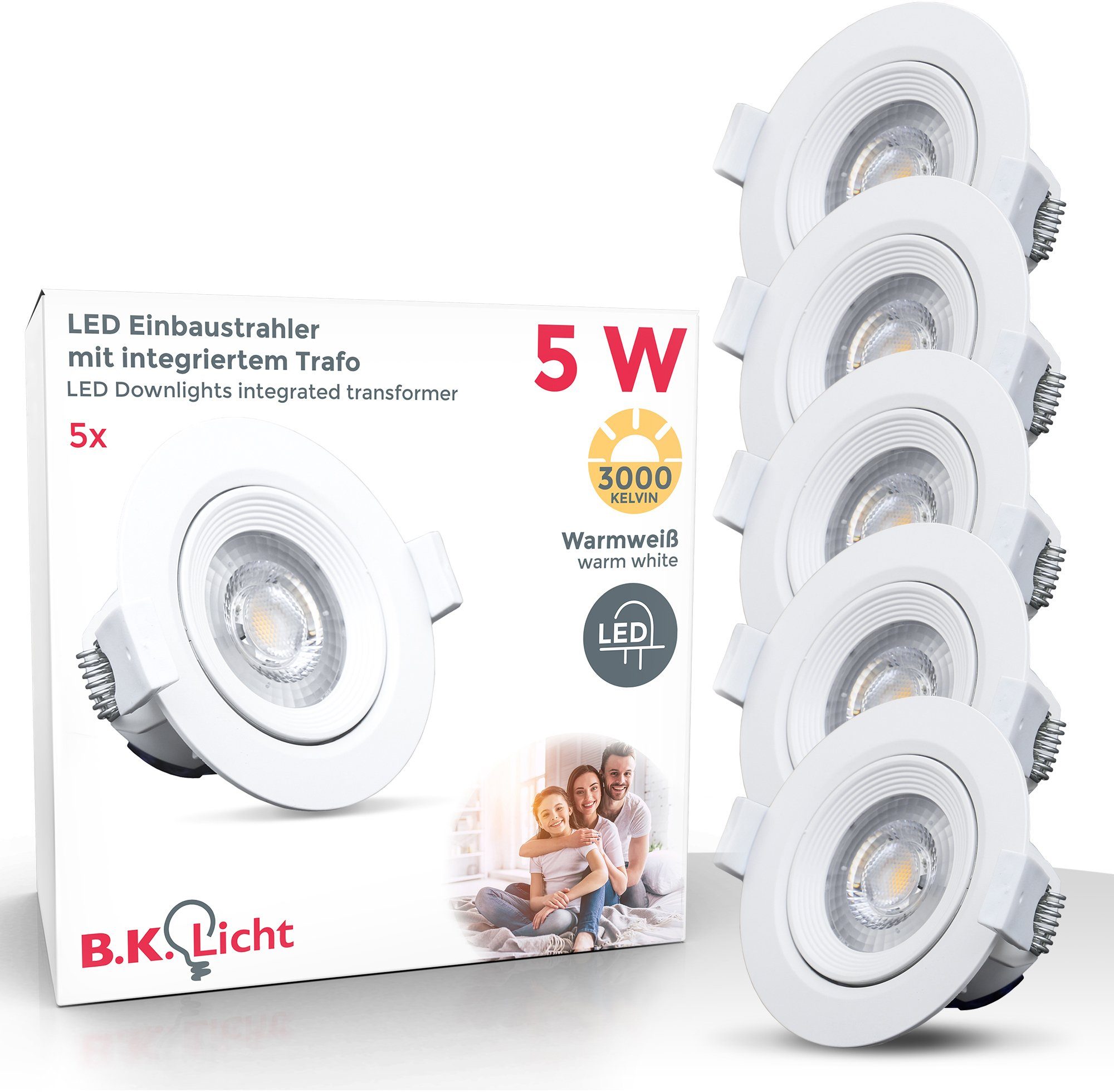 B.K.Licht LED Einbauleuchte Alcor, LED fest integriert, Warmweiß, LED  Einbaustrahler, Spots, flach, Deckenleuchte, 90mm inkl. 5W 350lm