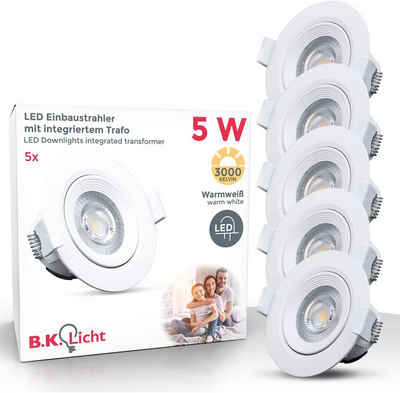B.K.Licht LED Einbauleuchte Alcor, LED fest integriert, Warmweiß, LED Einbaustrahler, Spots, flach, Deckenleuchte, 90mm inkl. 5W 350lm