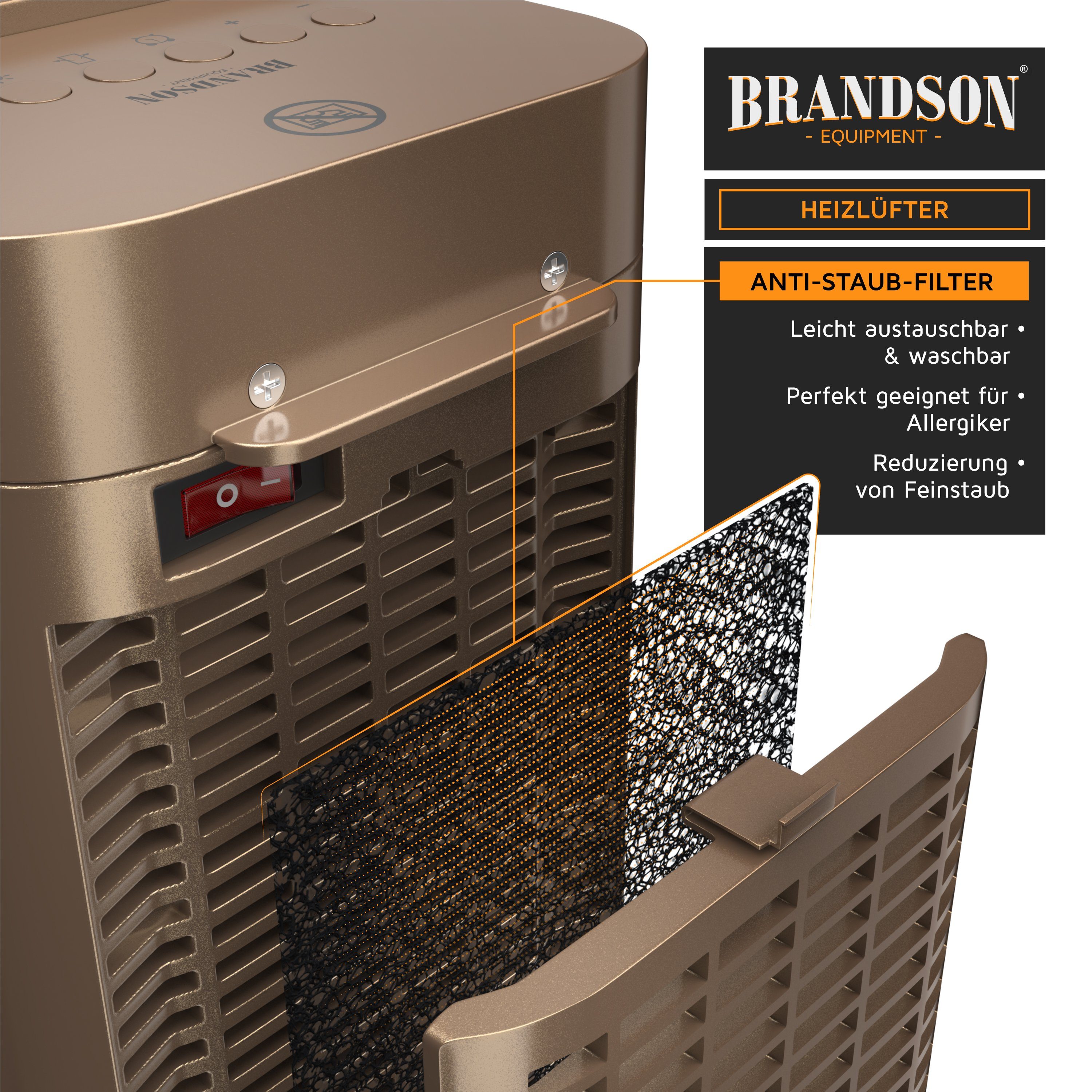 Brandson Heizlüfter Fernbedienung, energiesparend, leise, Oszillation, Keramik Heizung, 2000 W, Timer, Preisträger 2025, GS zertifiziert, Badezimmer Keramikheizlüfter