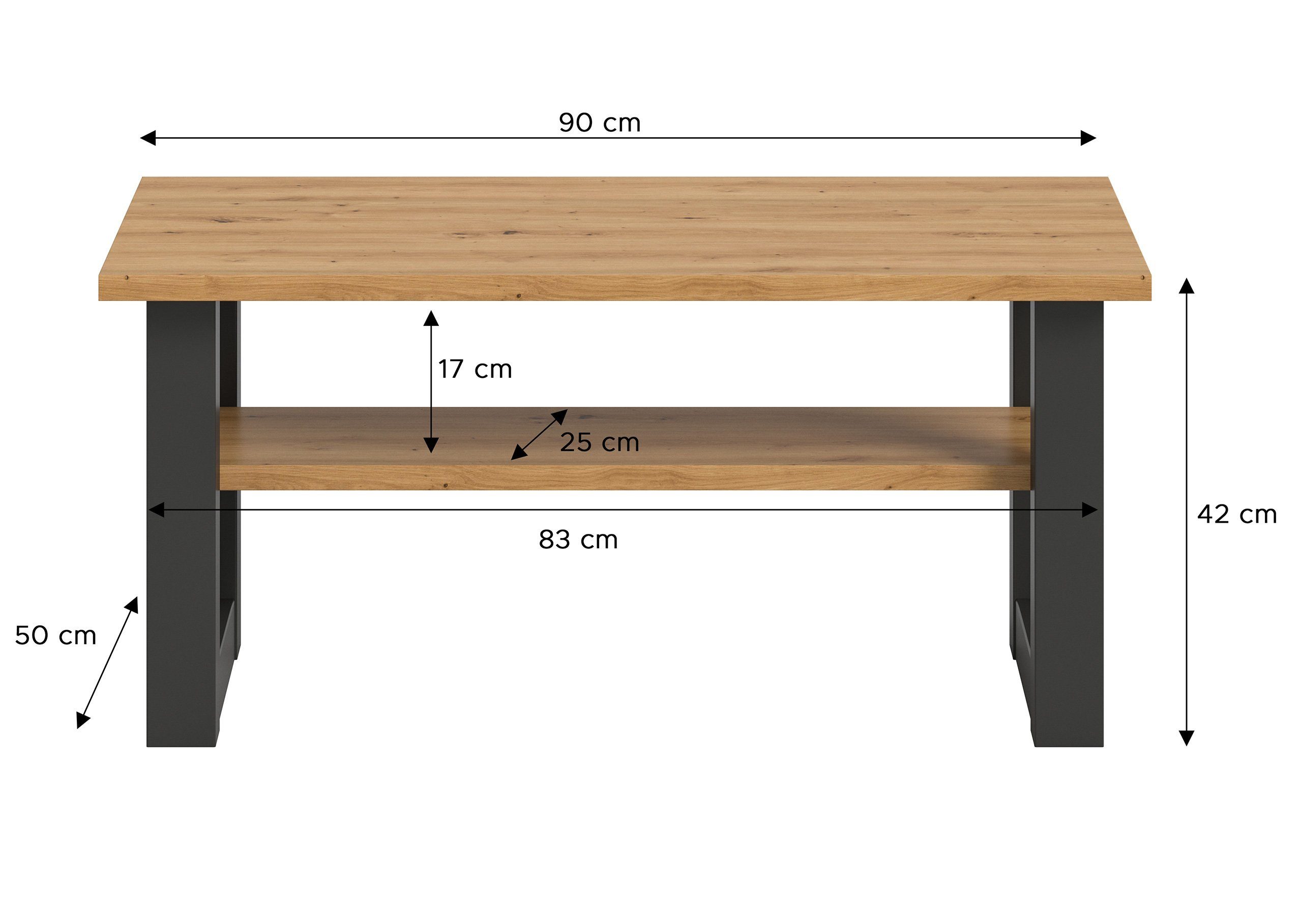 Newroom Couchtisch Grau 90 cm, Couchtisch Artisan Eiche Grau Wohnzimmertisch Sofatisch Modern Zeit...