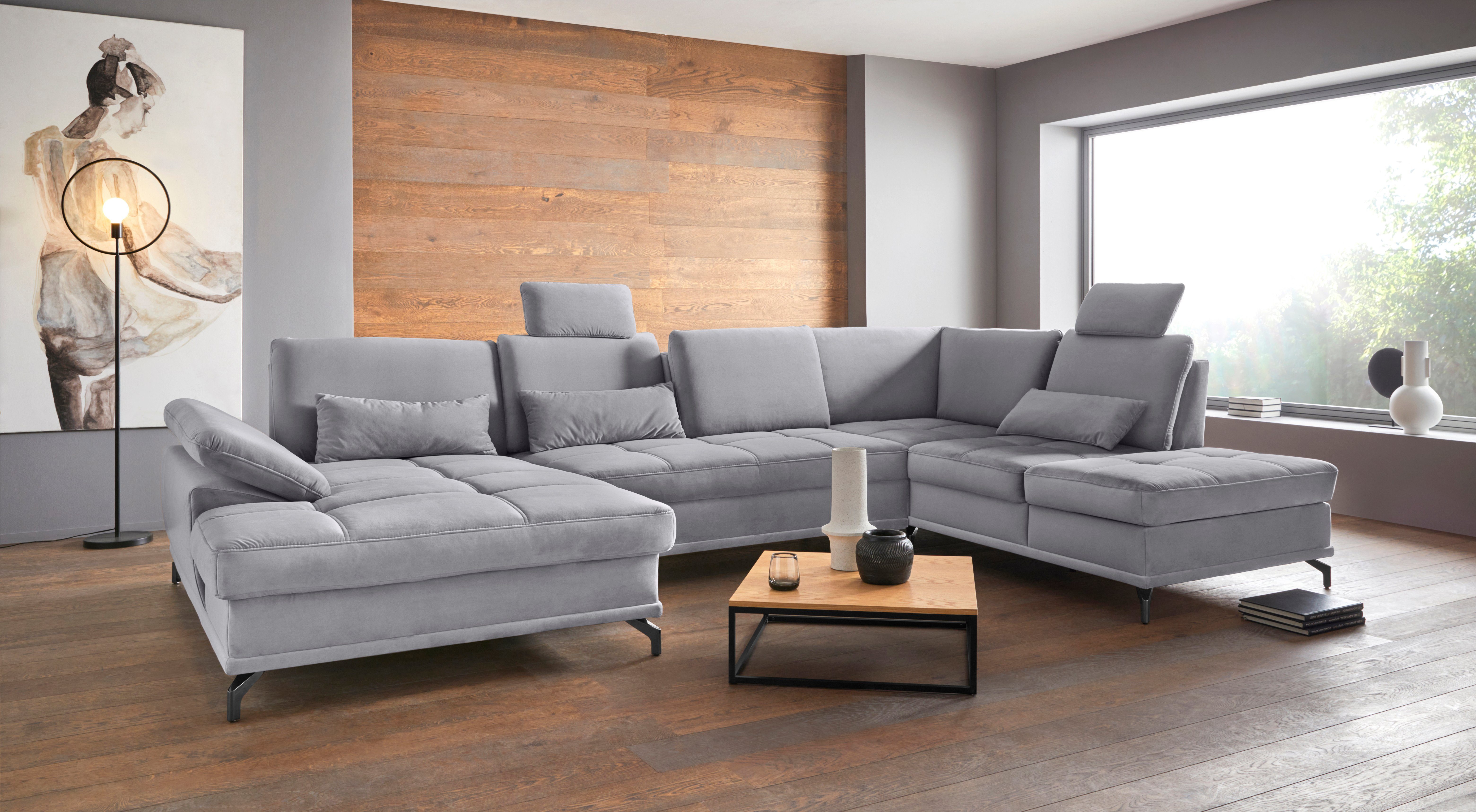 Places of Style Wohnlandschaft Costello U-Form, B: 363 cm mit Sitztiefen-, Armteilverstellung &, 3 Nierenkissen, optional Bettfunktion & Bettkasten