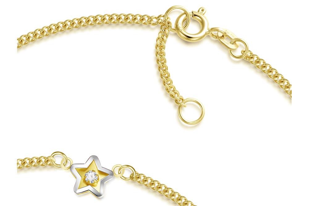 Silberkettenstore Fußkette Fußkette Panzer 1,7mm mit Anhänger Stern Mitte - echt 585 Gold