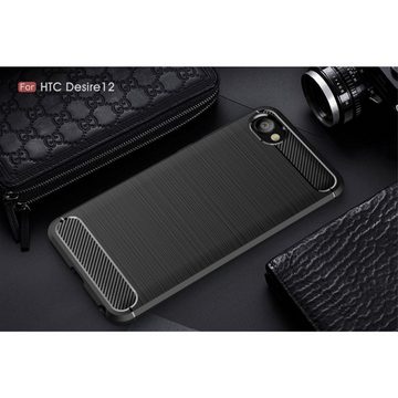König Design Handyhülle HTC Desire 12, HTC Desire 12 Handyhülle Carbon Optik Backcover Schwarz