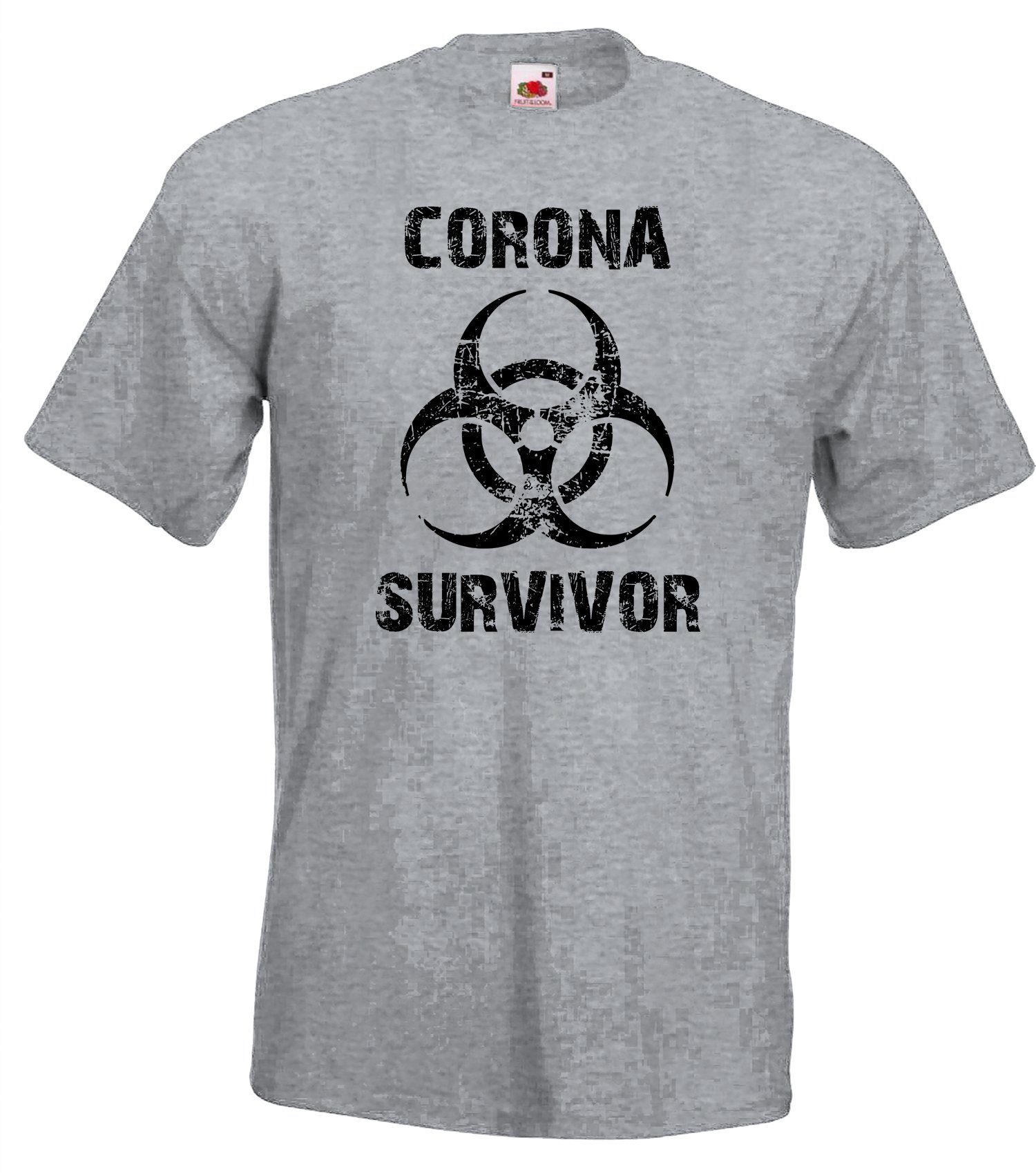 Youth Designz T-Shirt Corona Survivor Herren Shirt mit modischem Frontprint Grau