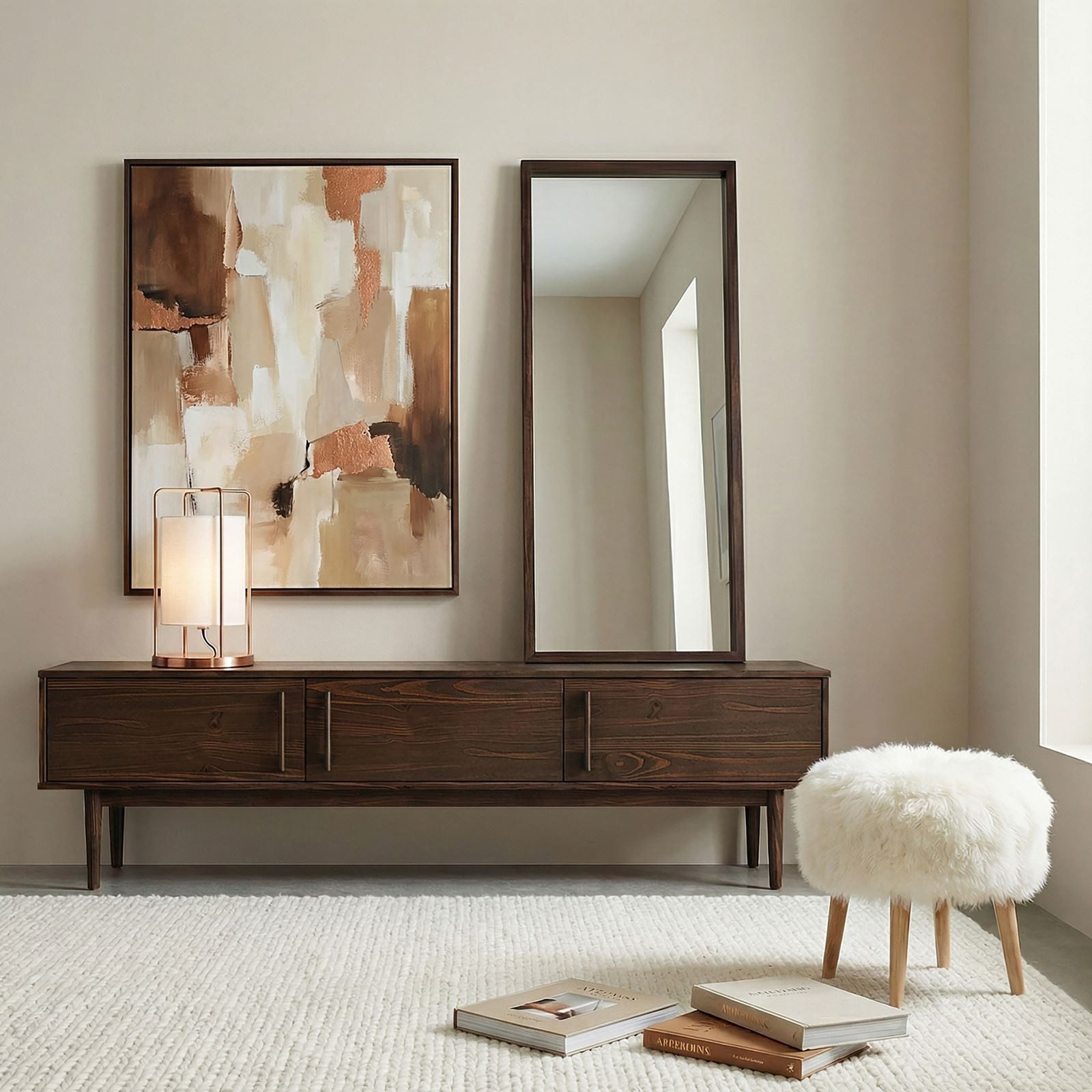 IDIMEX Lowboard TECCA, Niedriges Sideboard aus Massivholz 3 Türen Wohnzimmer nussbaum Finish