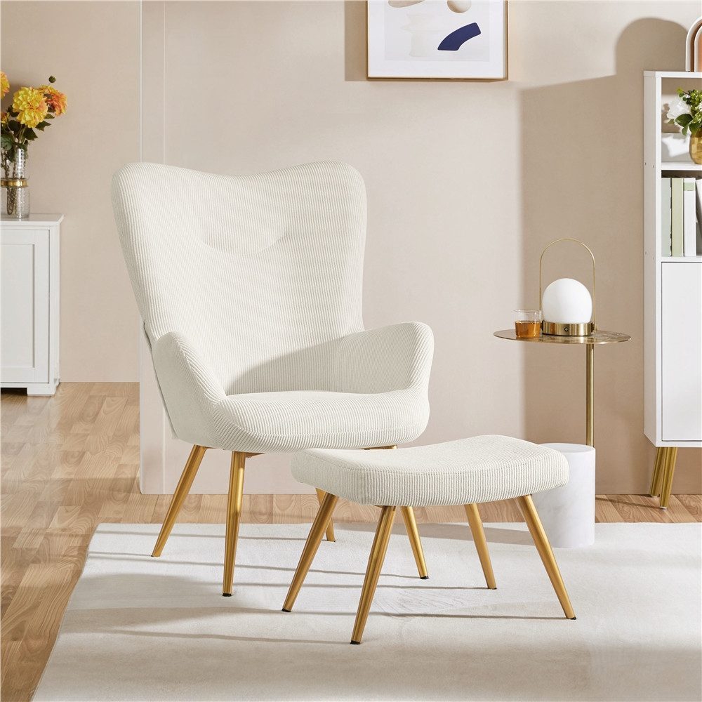 Yaheetech Relaxsessel Ohrensessel mit Hocker, Loungesessel mit Klappbarer Rückenlehne