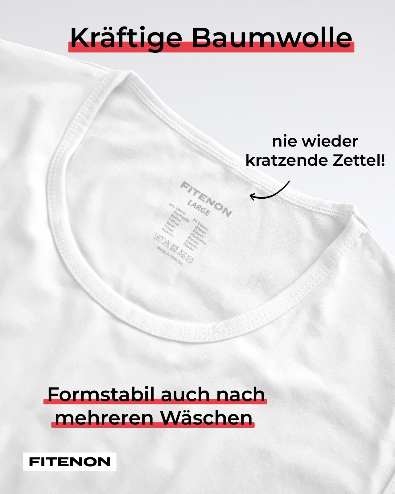 Slim Doppelpack) FITENON kratzende Etiketten, Rundhalsshirt Fit, (umweltschonender klassischer ohne Navy Anti-Loch-Garantie