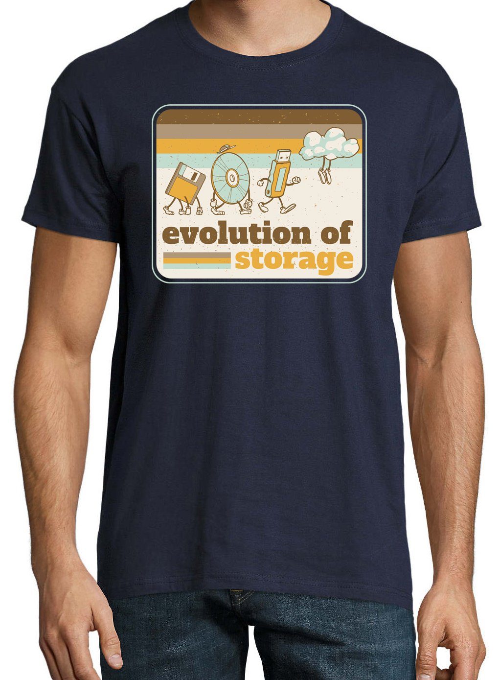 Youth Navyblau Frontprint T-Shirt Designz Evolution trendigem mit Shirt Storage Herren