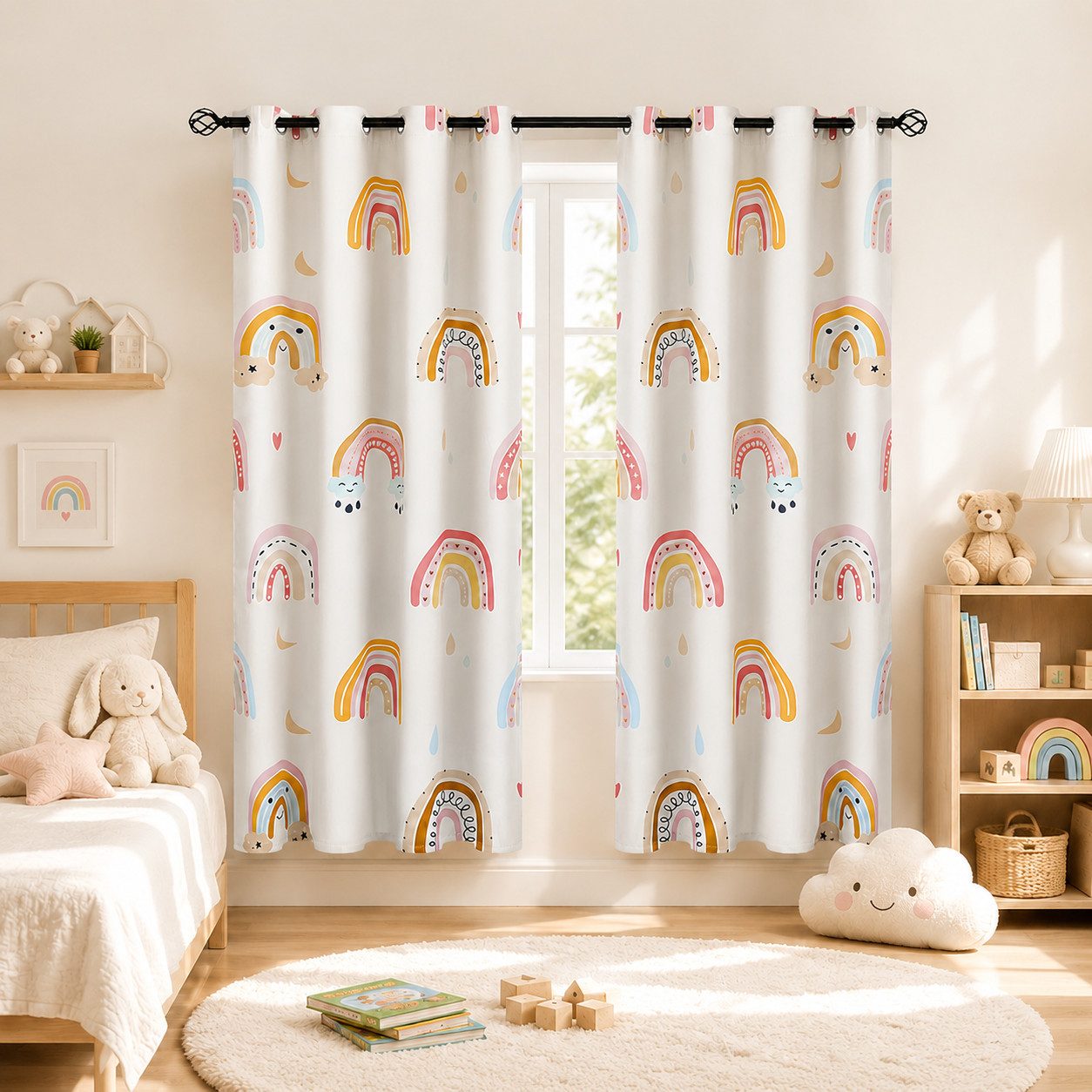 Rosnek Vorhang Regenbogen-Verdunkelungsvorhang, 95 % blickdicht, wärmeisolierend (2 St), Niedliche Fensterdekoration mit Ösen, für Kinder- & Schlafzimmer