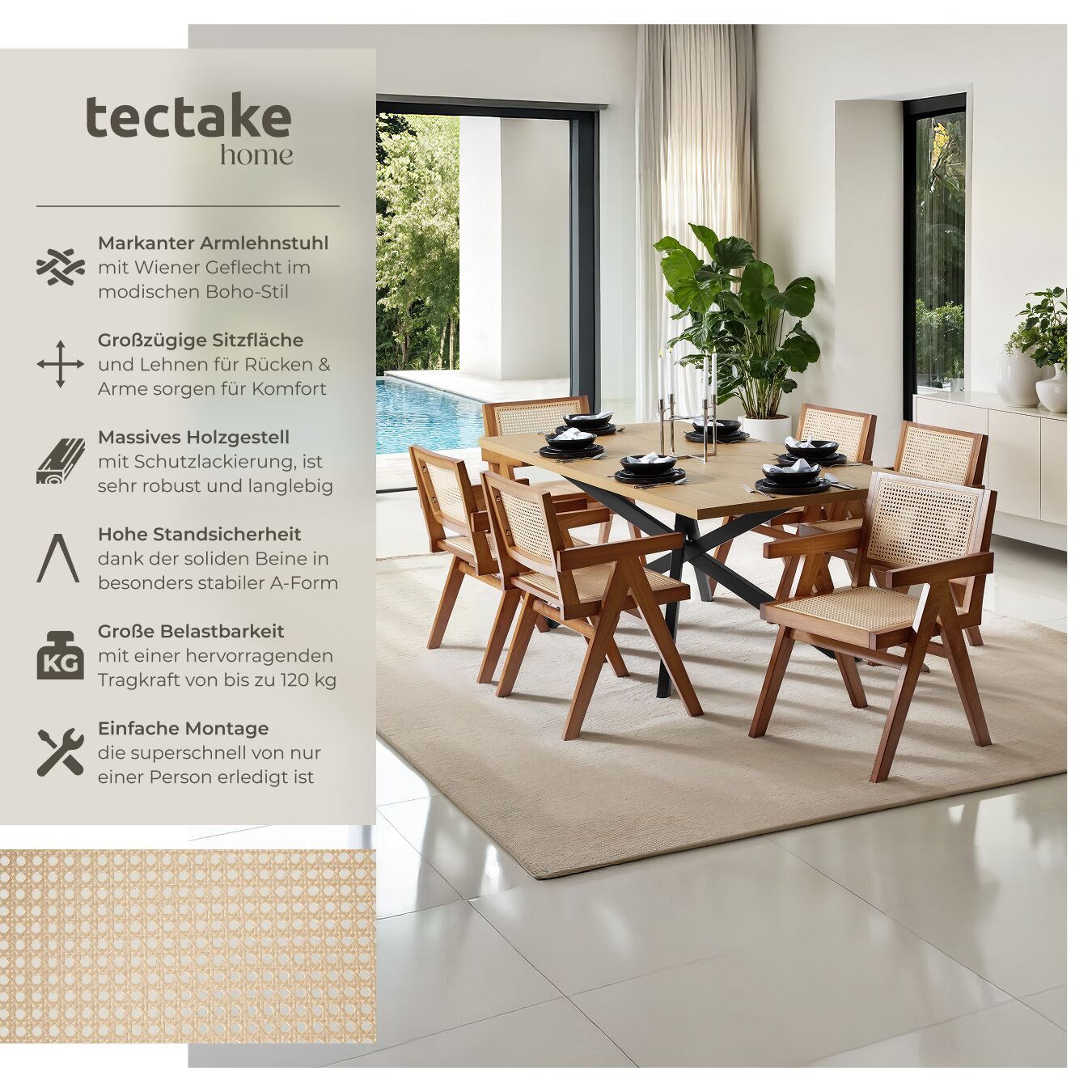 tectake Esszimmerstuhl Holzstuhl Lissy mit Wiener günstig online kaufen