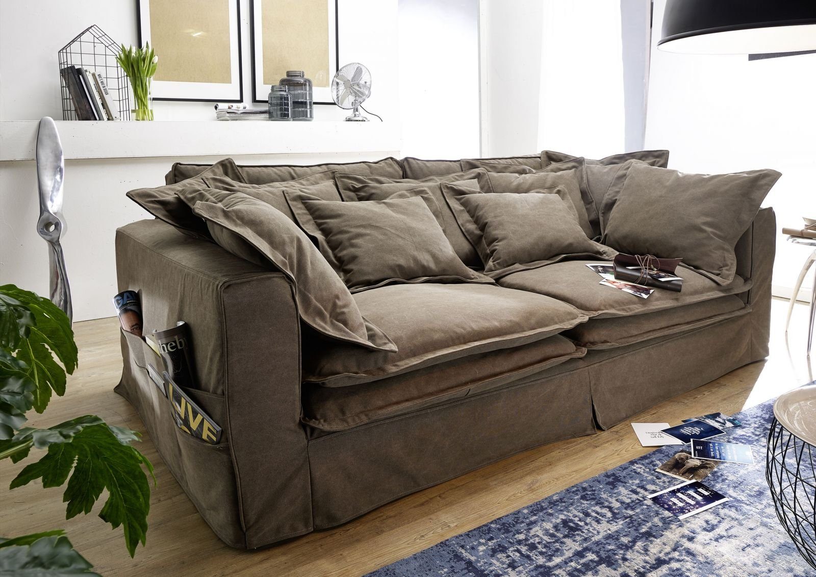 Massivmoebel24 Sofa Hussensofa 3-Sitzer 236x138x76 braun KINGSTON