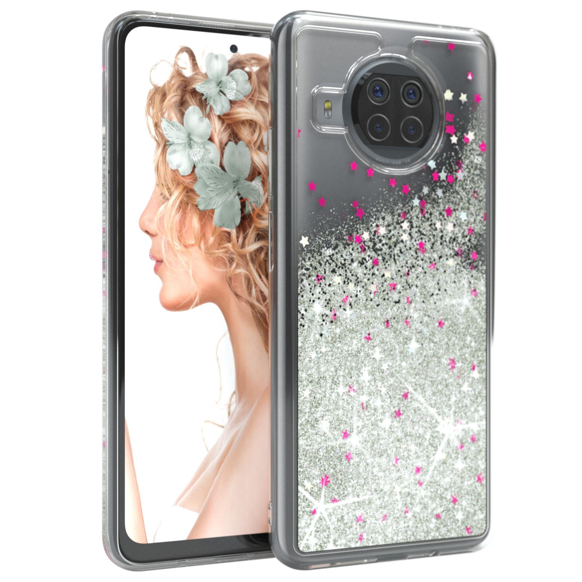 EAZY CASE Handyhülle Liquid Glittery Case für Xiaomi Mi 10T Lite 6,67 Zoll, Kratzfeste Silikonhülle stoßfestes Back Cover Phone Case Etui Silber