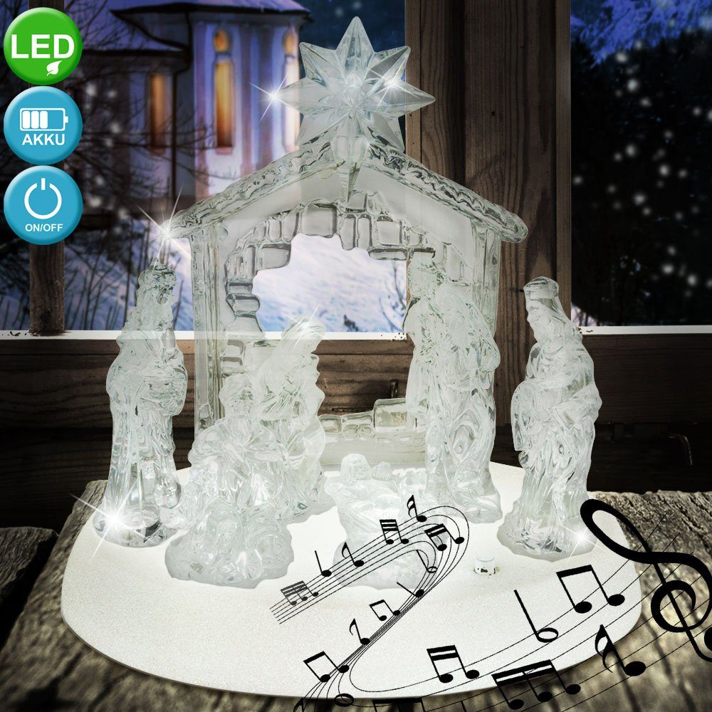 etc-shop Weihnachtsfigur, Design Leuchte Wohnraum Tisch Figuren X-MAS Musik Krippe