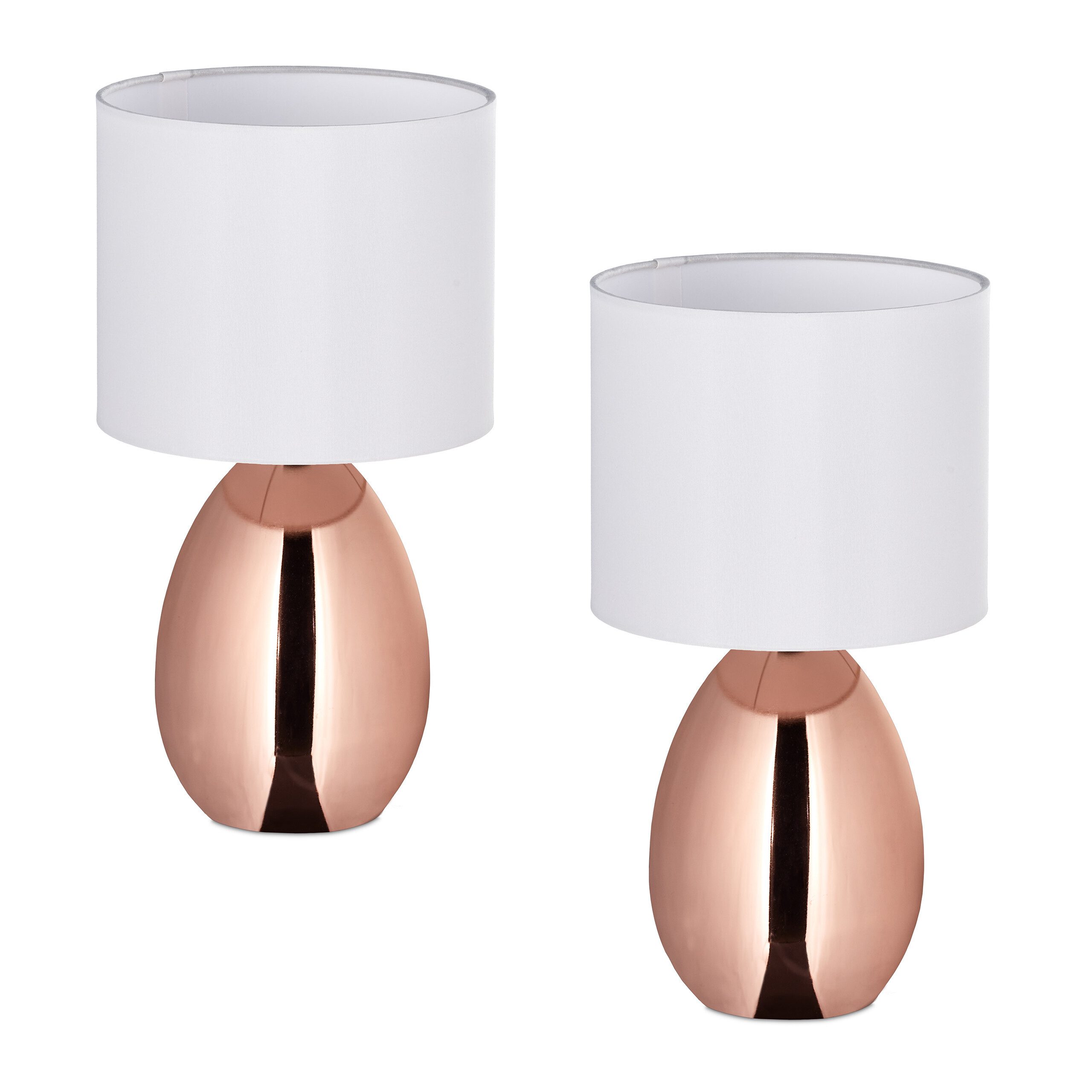 relaxdays Nachttischlampe 2er Set, Ein-/Ausschalter, Kupfer günstig online kaufen